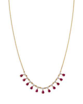 Ruby & Diamond Droplet Station Necklace in 14K Yellow Gold by BLOOMINGDALE'S FINE COLLECTION