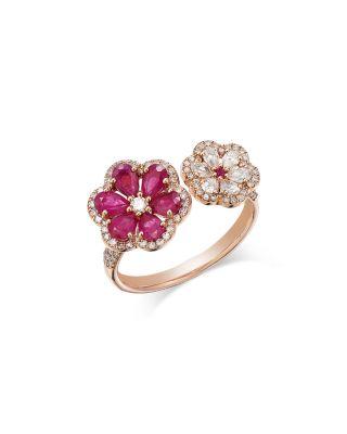 Ruby & Diamond Flower Cuff Ring in 14K Rose Gold by BLOOMINGDALE'S FINE COLLECTION