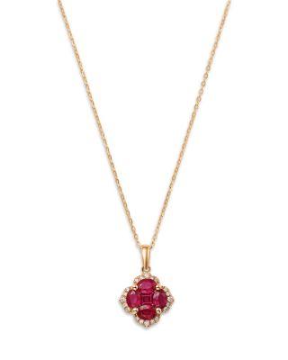 Ruby & Diamond Flower Halo Pendant in 14K Yellow Gold by BLOOMINGDALE'S FINE COLLECTION