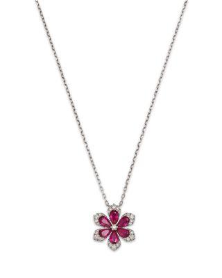 Ruby & Diamond Flower Pendant Necklace in 14K White Gold by BLOOMINGDALE'S FINE COLLECTION