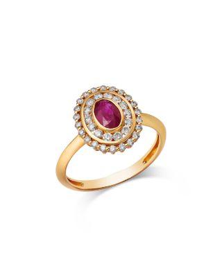 Ruby & Diamond Oval Halo Ring in 14K Yellow Gold by BLOOMINGDALE'S FINE COLLECTION