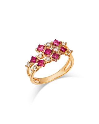 Ruby & Diamond Square & Round Openwork Ring in 14K Yellow Gold by BLOOMINGDALE'S FINE COLLECTION