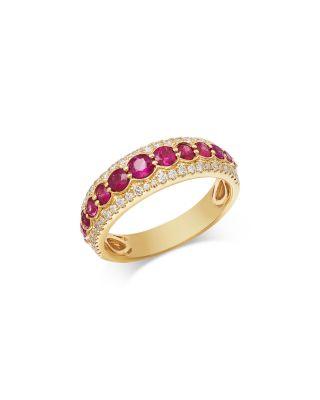Ruby & Diamond Three Row Band in 14K Yellow Gold by BLOOMINGDALE'S FINE COLLECTION