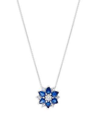 Sapphire & Diamond Flower Pendant Necklace in 14K White Gold by BLOOMINGDALE'S FINE COLLECTION