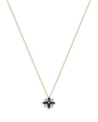 Sapphire & Diamond Flower Pendant Necklace in 14K Yellow Gold by BLOOMINGDALE'S FINE COLLECTION