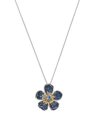 Sapphire & Diamond Flower Pendant Necklace in 14K Yellow & White Gold by BLOOMINGDALE'S FINE COLLECTION