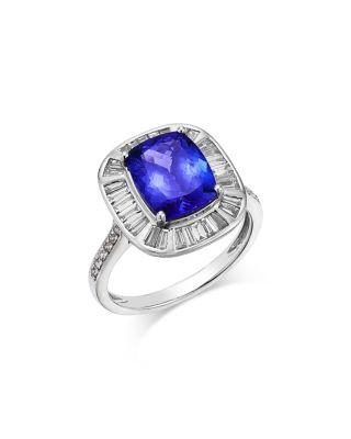 Tanzanite & Diamond Baguette & Round Halo Ring in 14k White Gold by BLOOMINGDALE'S FINE COLLECTION