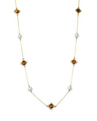 Tiger Eye & Cultured Freshwater Pearl Necklace in 14K Yellow Gold by BLOOMINGDALE'S FINE COLLECTION