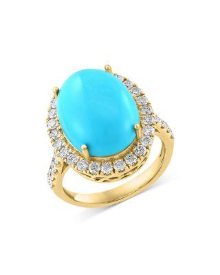 Turquoise & Diamond Cabochon Halo Ring in 14K Yellow Gold by BLOOMINGDALE'S FINE COLLECTION