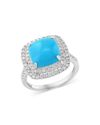 Turquoise & Diamond Halo Ring in 14K White Gold by BLOOMINGDALE'S FINE COLLECTION