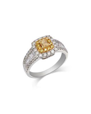 White & Yellow Diamond Cushion & Round Halo Ring in 14K Yellow & White Gold by BLOOMINGDALE'S FINE COLLECTION