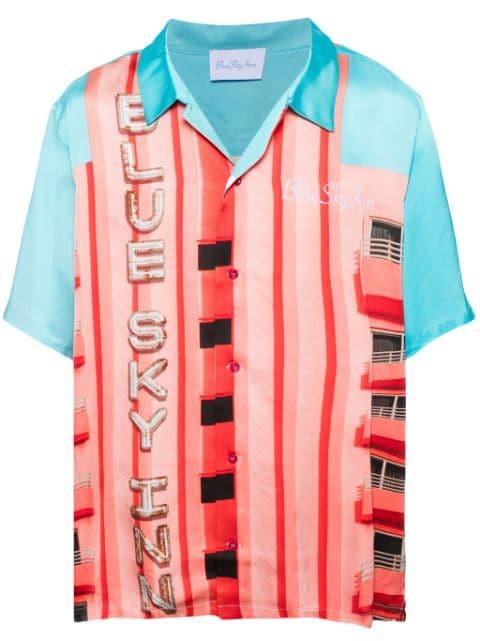 Inn Sign-print satin shirt by BLUE SKY INN