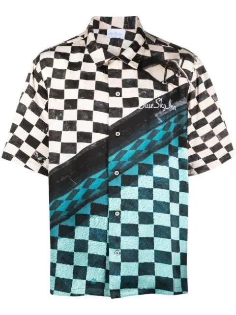embroidered-logo checked shirt by BLUE SKY INN