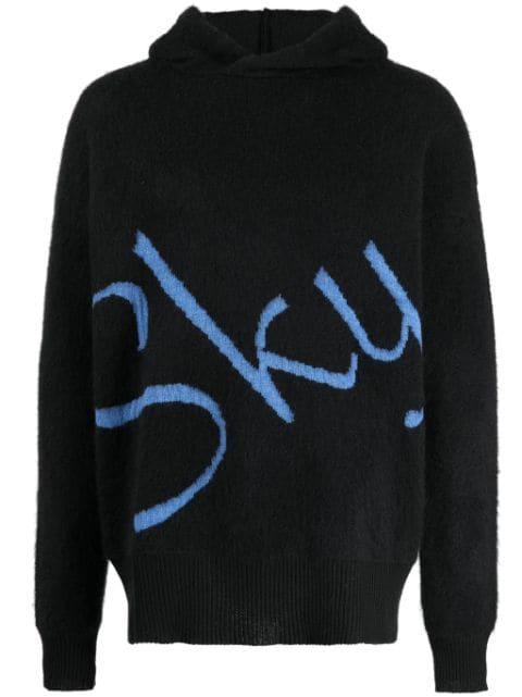 logo-jacquard knitted hoodie by BLUE SKY INN