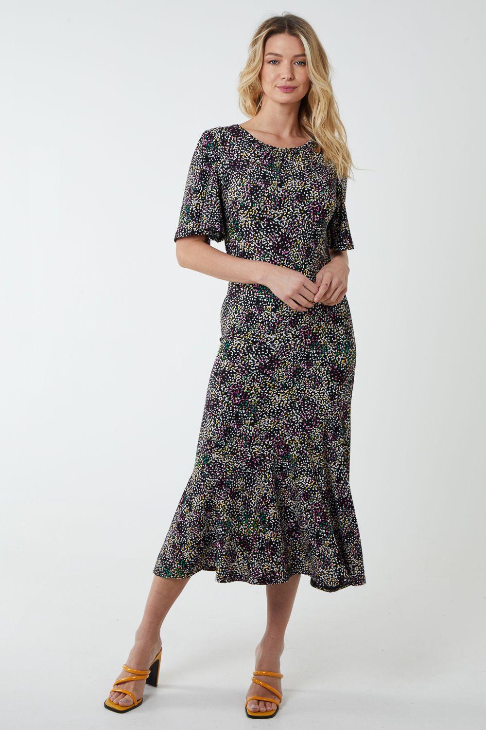 Angel Sleeve Tiered Midi Dress by BLUE VANILLA