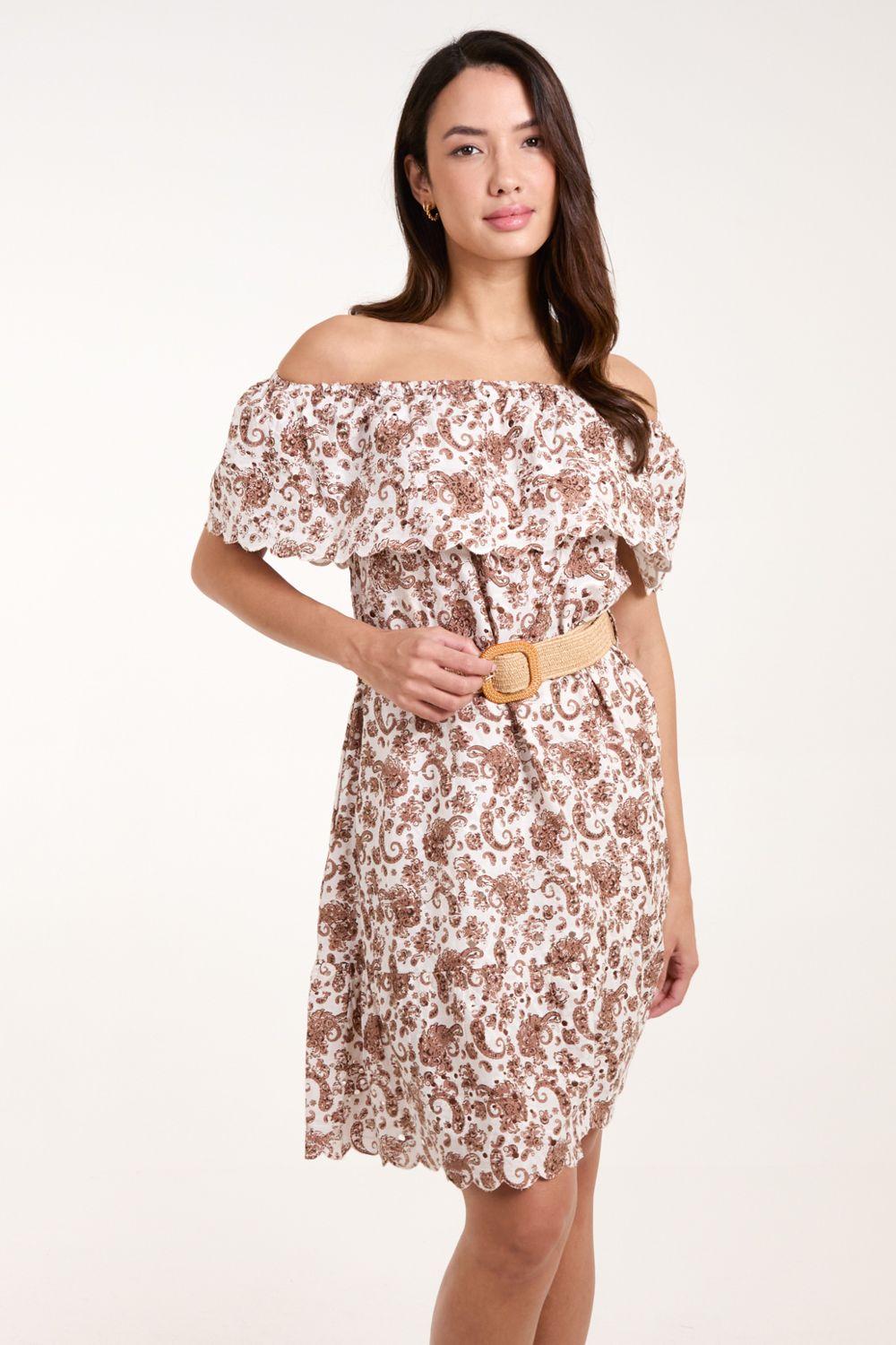 Bardot Broderie Mini Belted Dress by BLUE VANILLA
