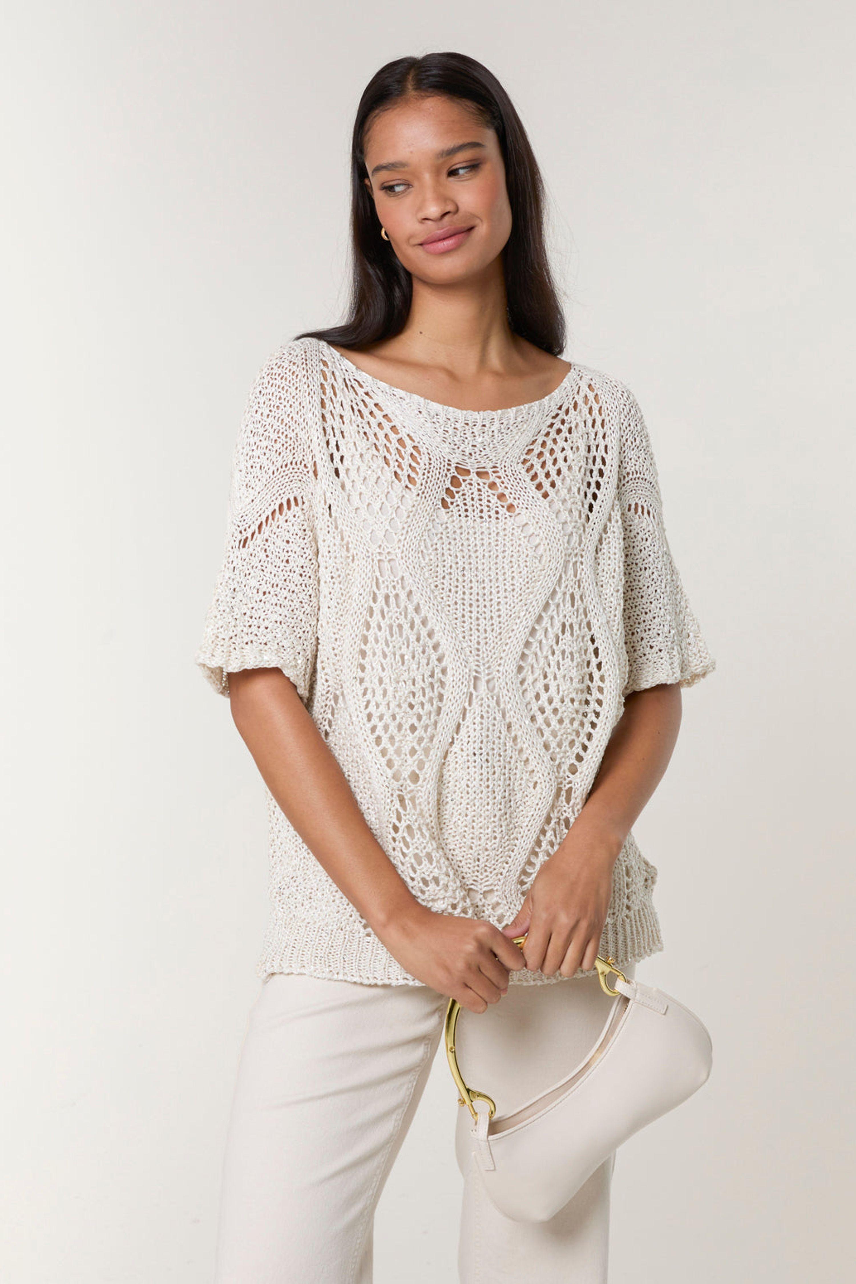 Beige Cotton Crochet Knit Jumper by BLUE VANILLA