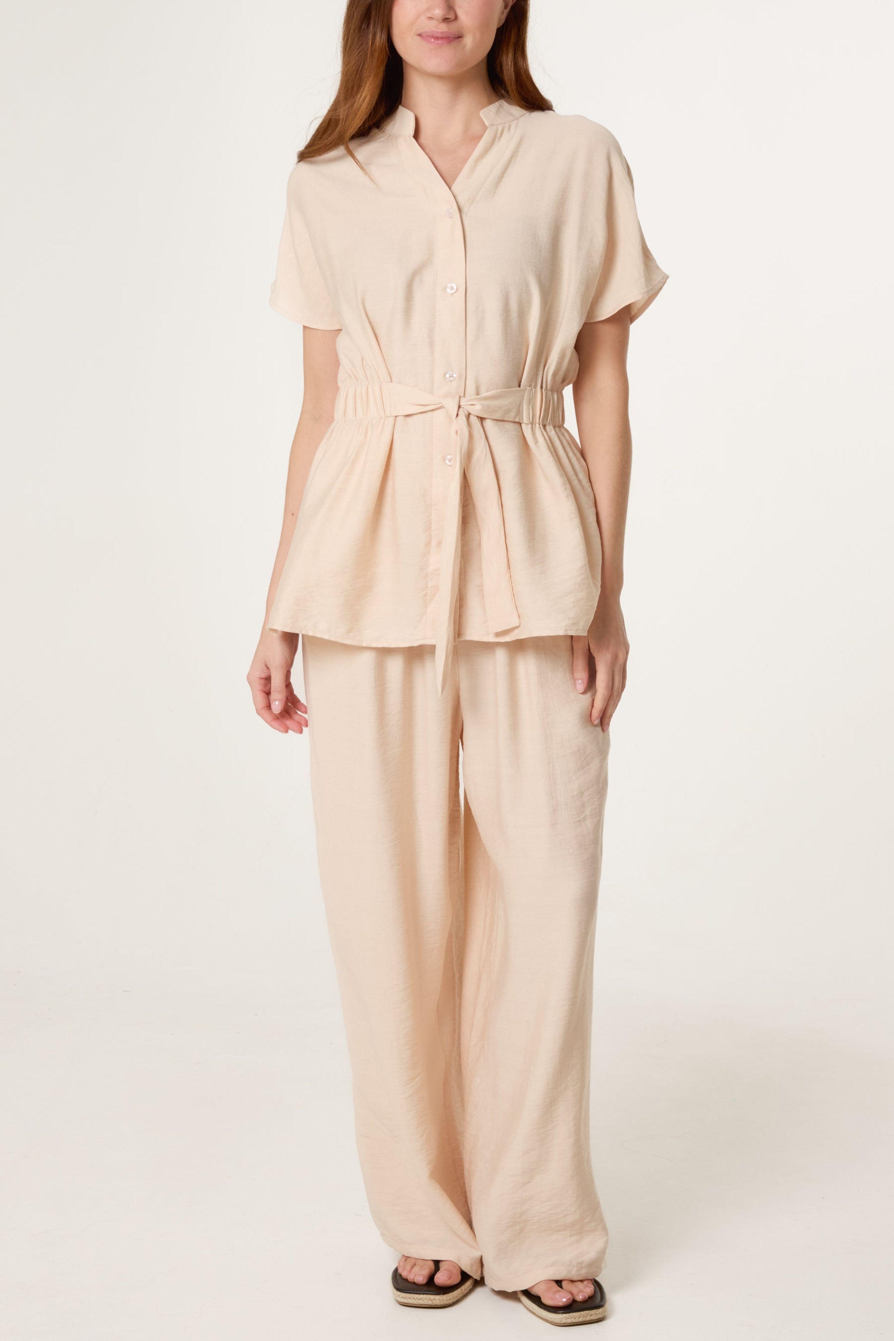 Beige Two Piece Belted Co-Ord Set by BLUE VANILLA