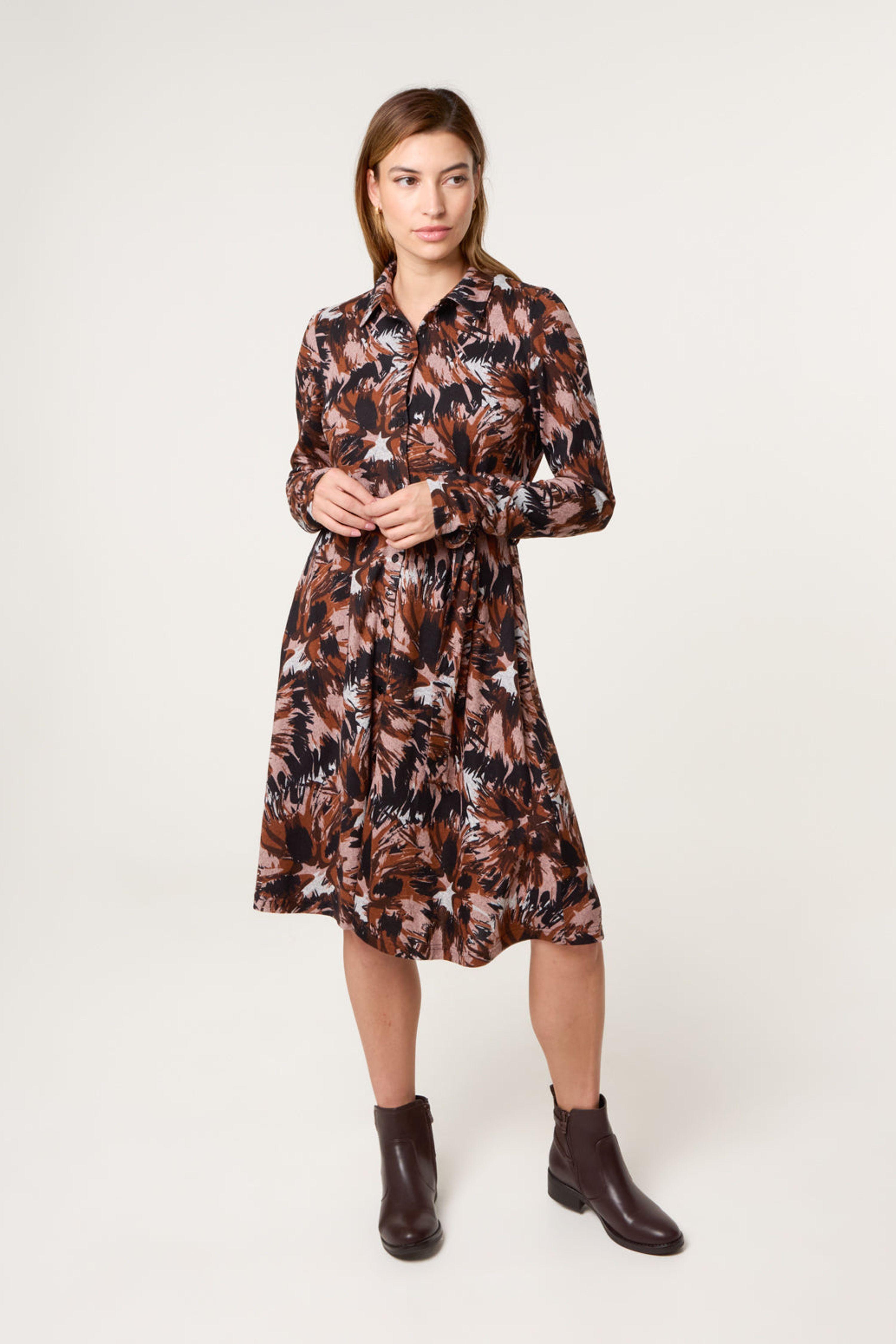 Black Abstract Printed Short Belted Shirt Dress by BLUE VANILLA