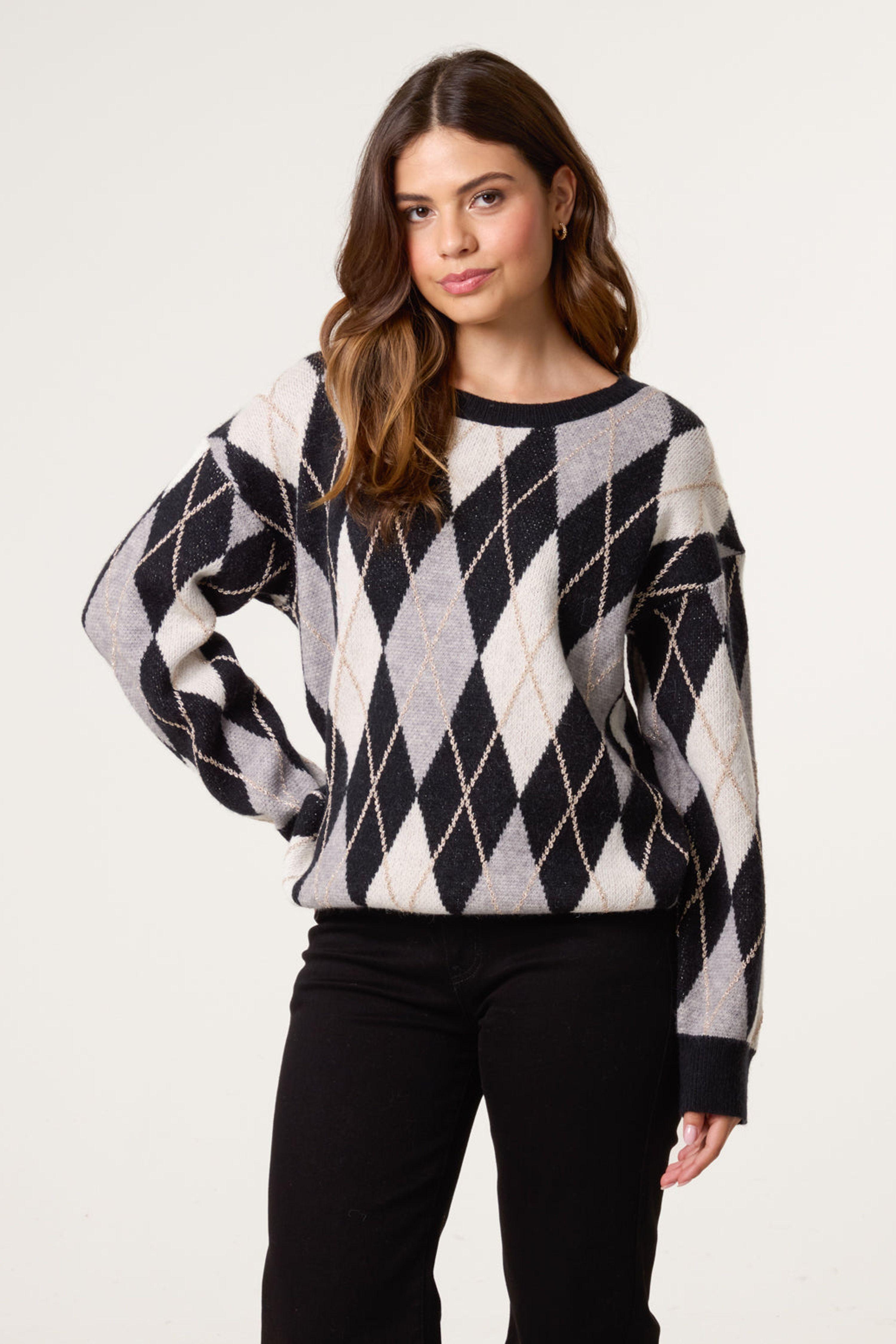 Black Argyle-Patterned Knit Jumper by BLUE VANILLA