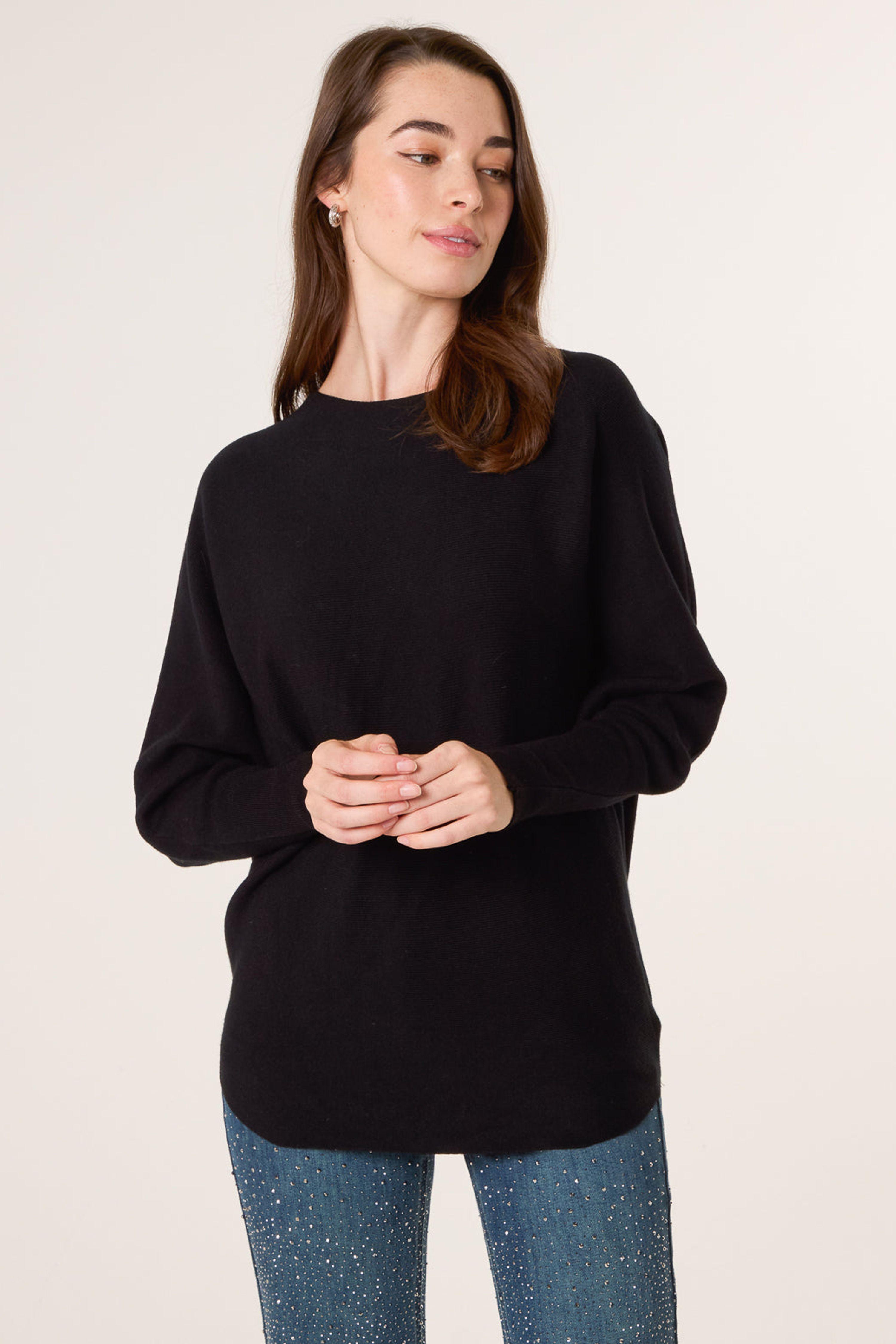 Black Batwing Jumper With Back Diamante Detailing by BLUE VANILLA