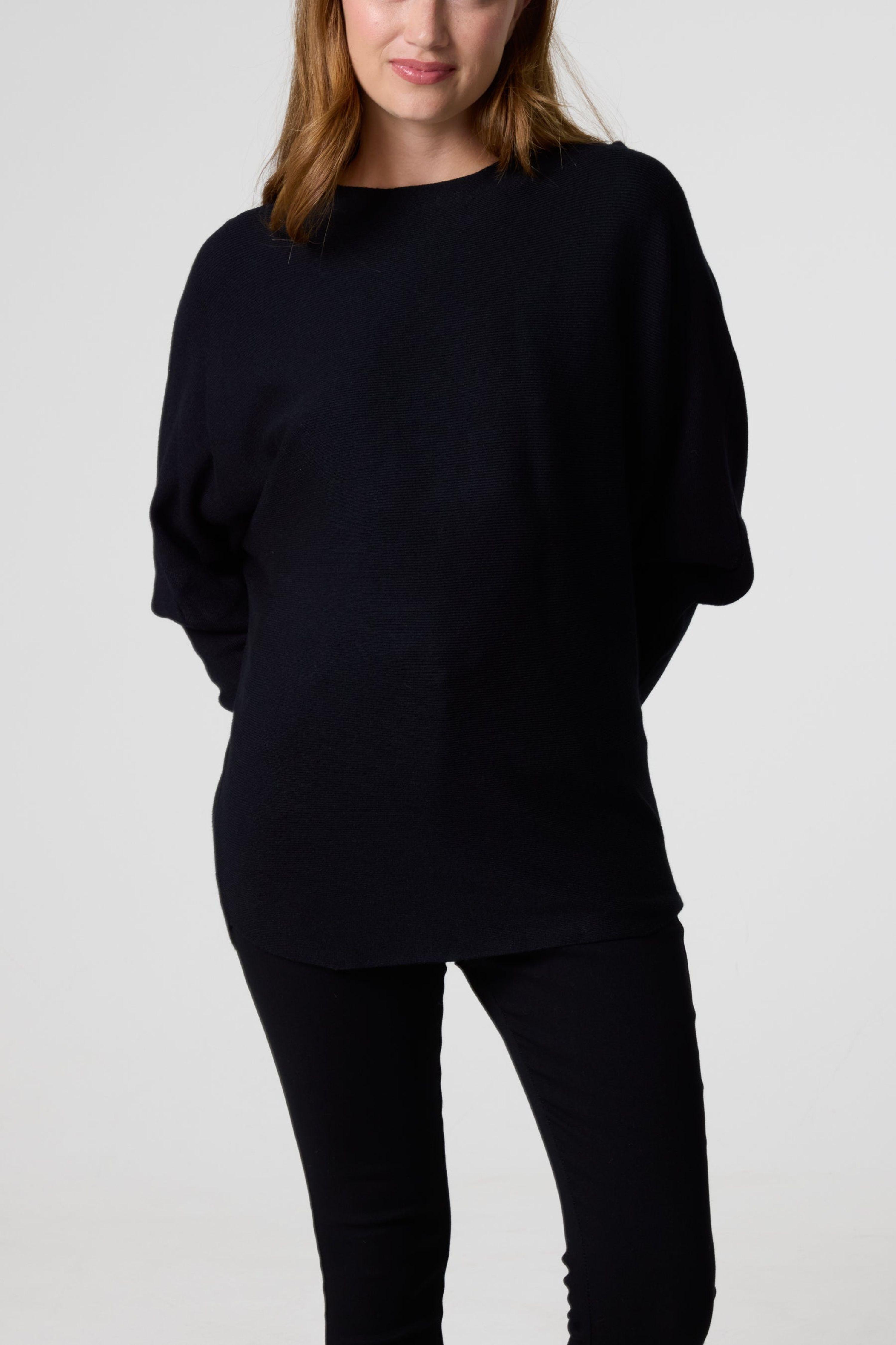 Black Batwing Jumper With Back Diamante Detailing by BLUE VANILLA Black Batwing Jumper With Back Diamante Detailing by BLUE VANILLA