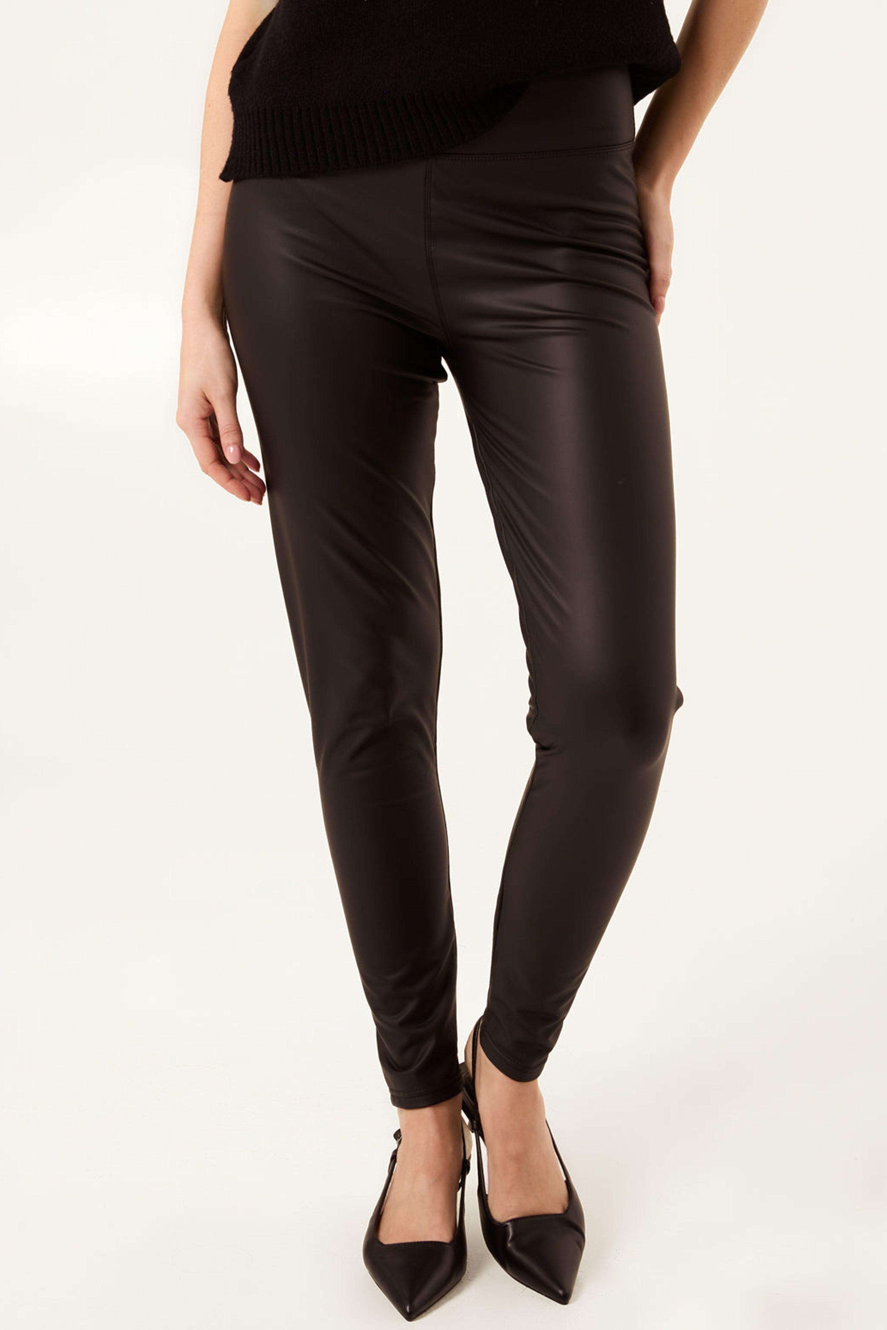 Black Black High Waist PU Elasticated Leggings by BLUE VANILLA Black Black High Waist PU Elasticated Leggings by BLUE VANILLA