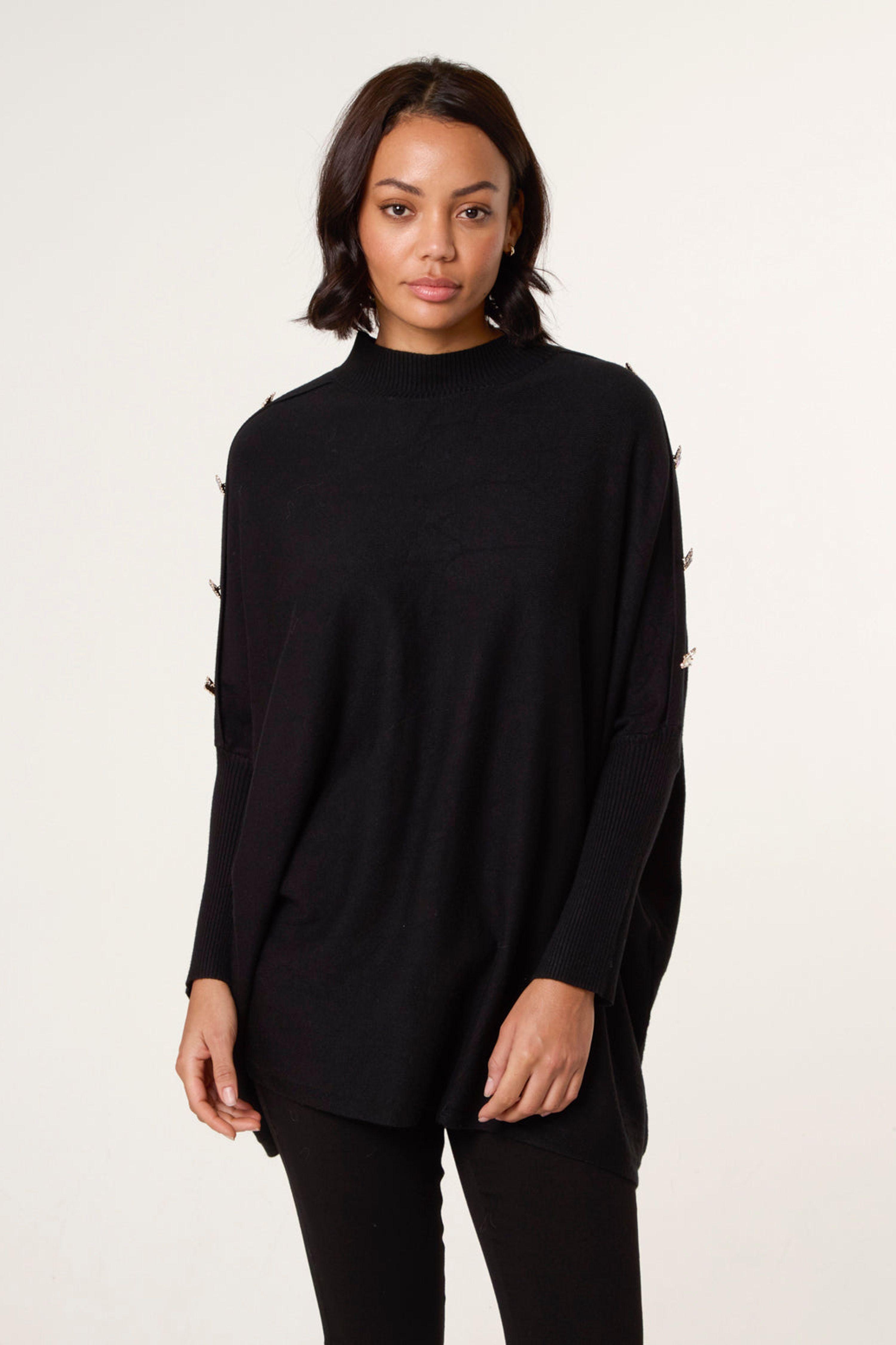 Black Butterfly Button Detail Jumper by BLUE VANILLA