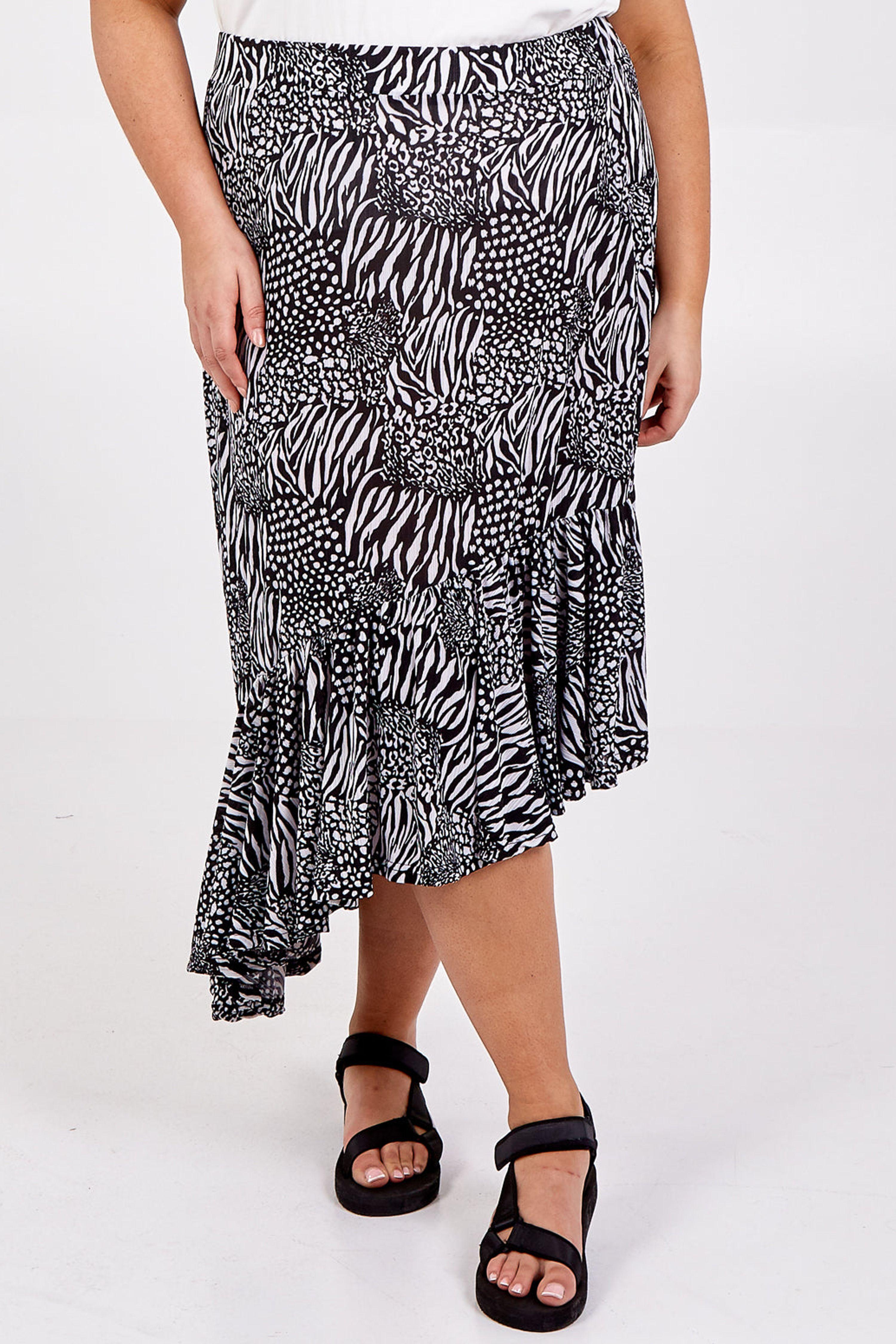 Black Curve Asymmetric Hem Tiered Midi Skirt by BLUE VANILLA Black Curve Asymmetric Hem Tiered Midi Skirt by BLUE VANILLA