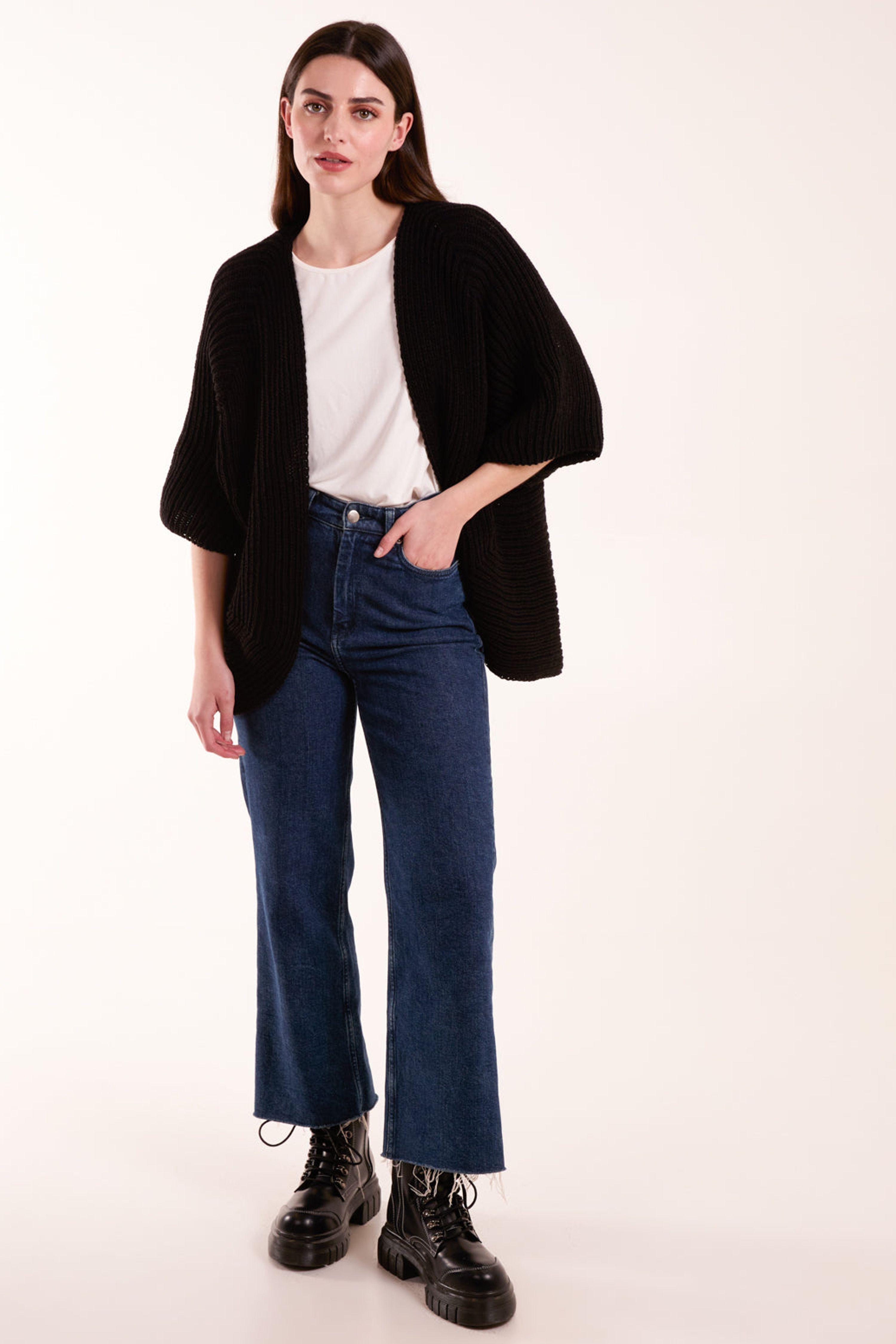 Black Edge To Edge Rib Cardigan by BLUE VANILLA