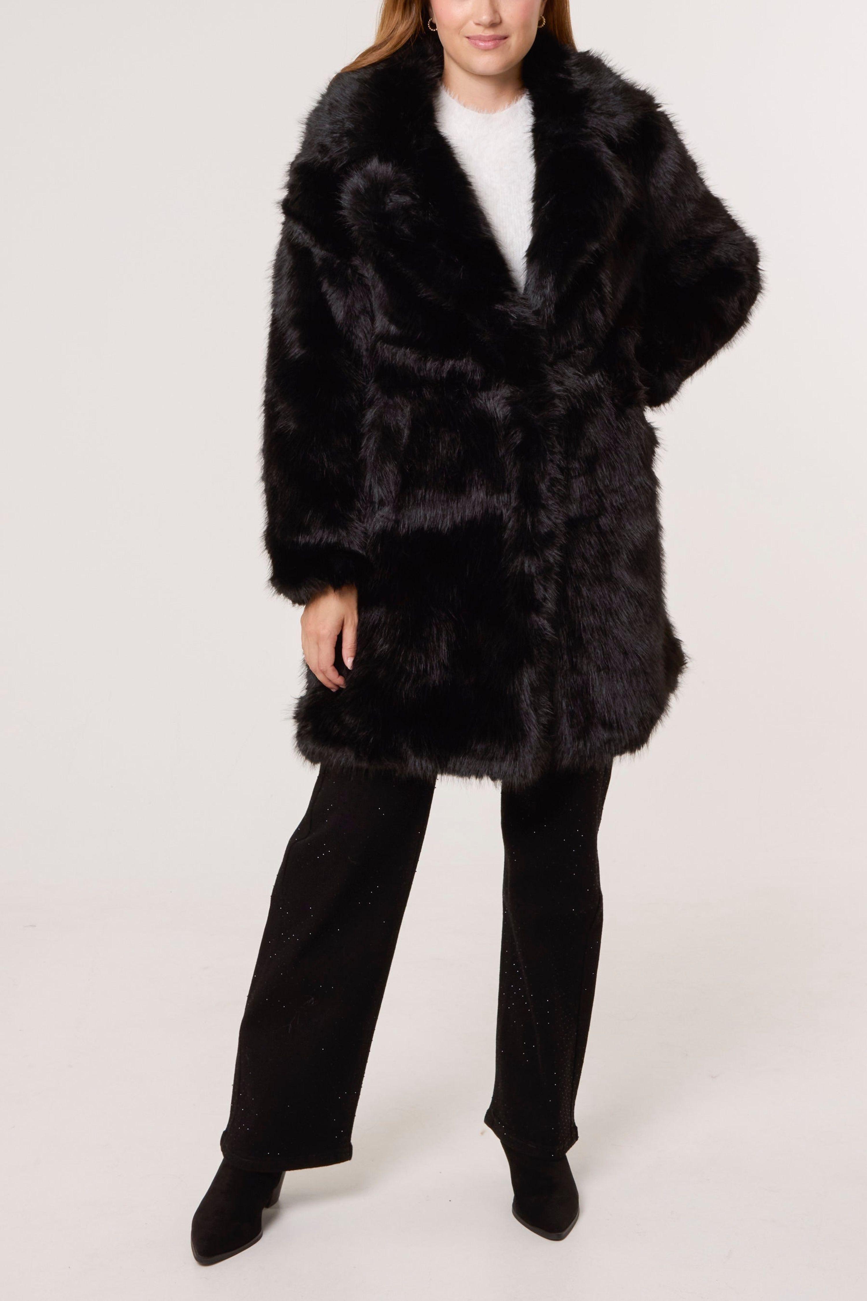 Black Faux Fur Long Coat by BLUE VANILLA