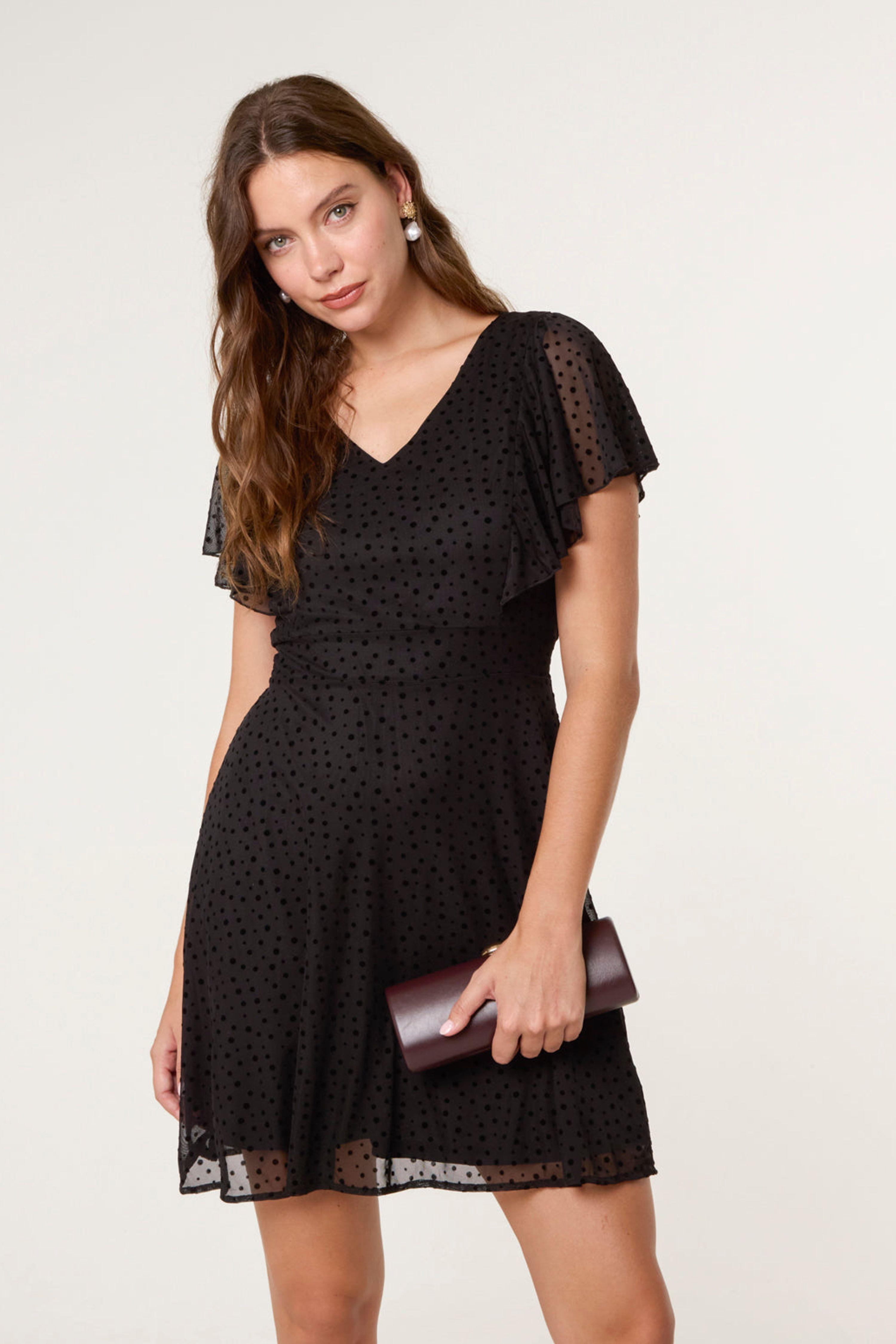 Black Flippy Sleeve Flared Mini Dress by BLUE VANILLA