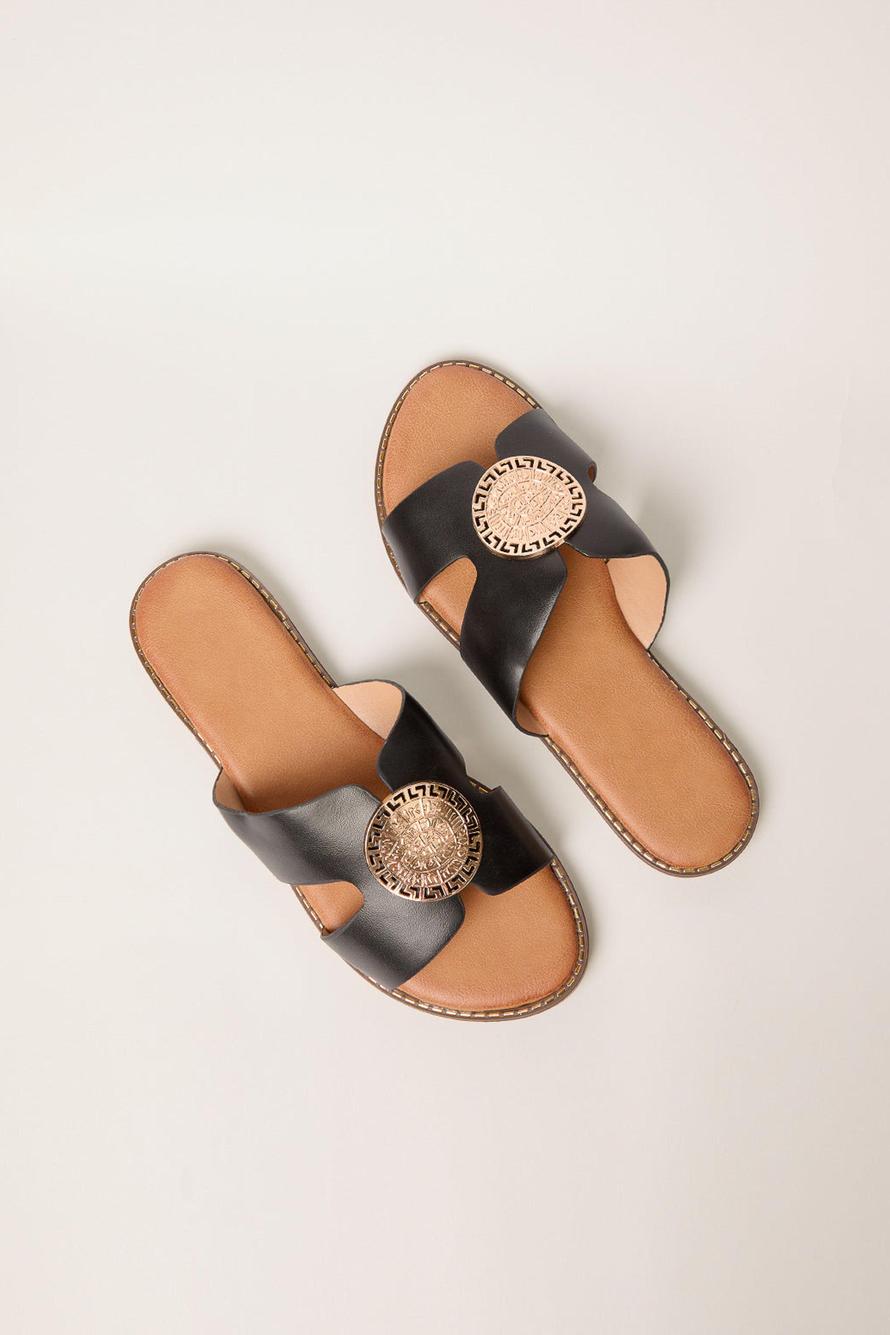 Black Gold Circle Front Sandals by BLUE VANILLA