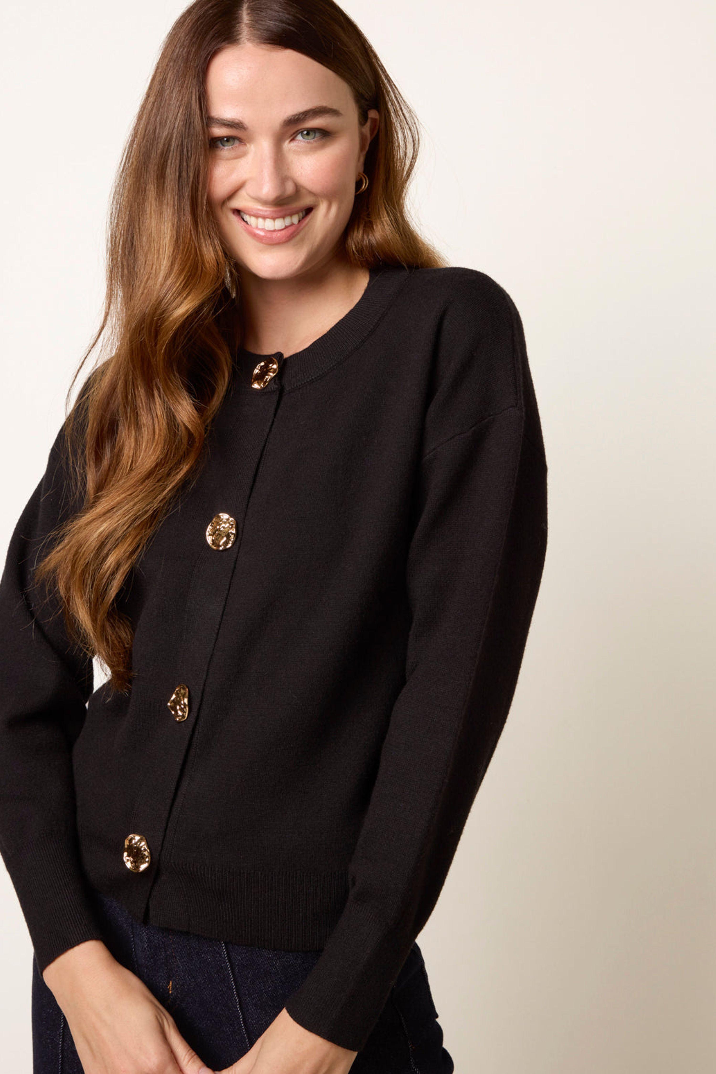 Black Gold Flower Button Cardigan by BLUE VANILLA