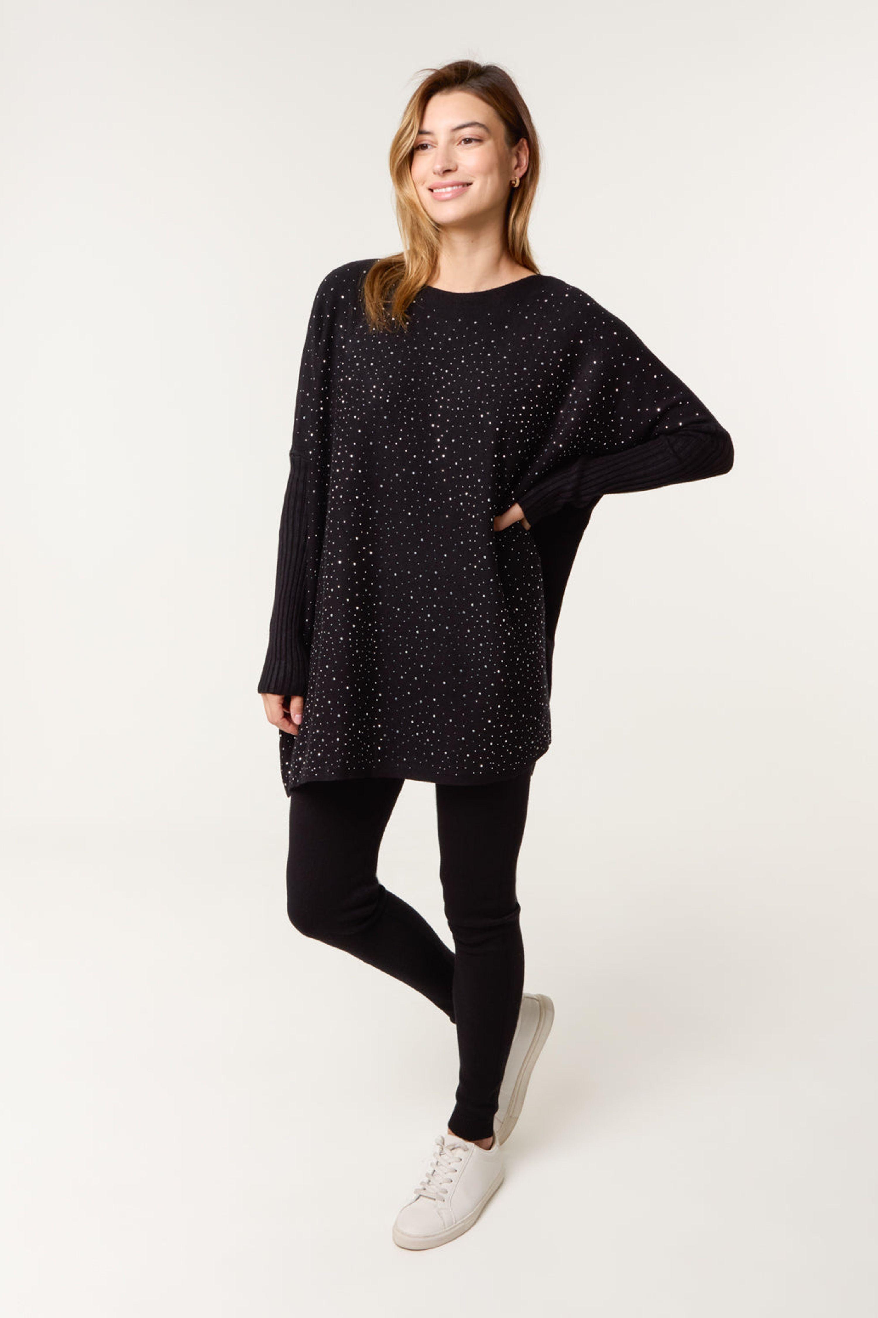 Black Heart Diamante Oversized Jumper by BLUE VANILLA