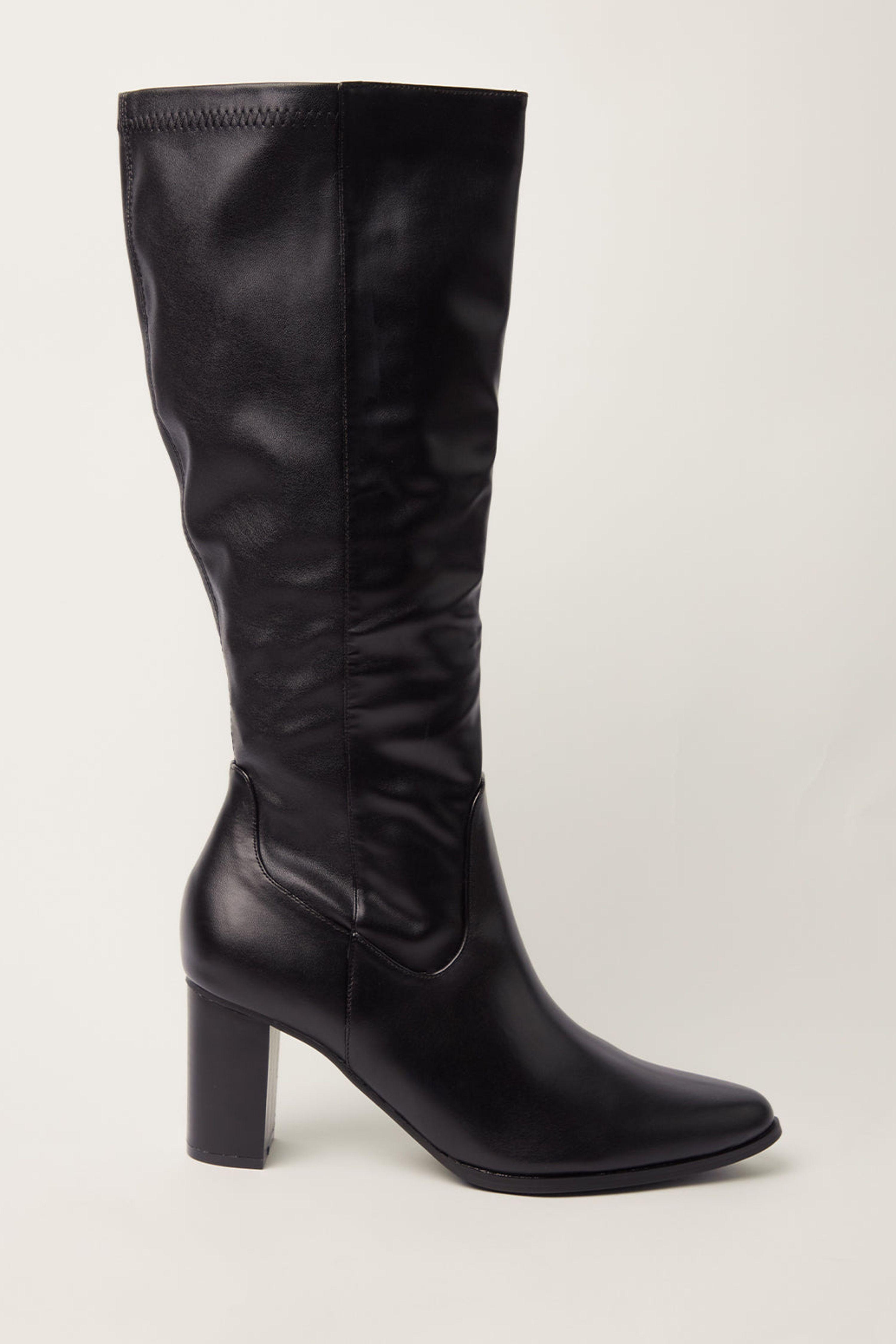 Black Knee High Leather Look Boots by BLUE VANILLA