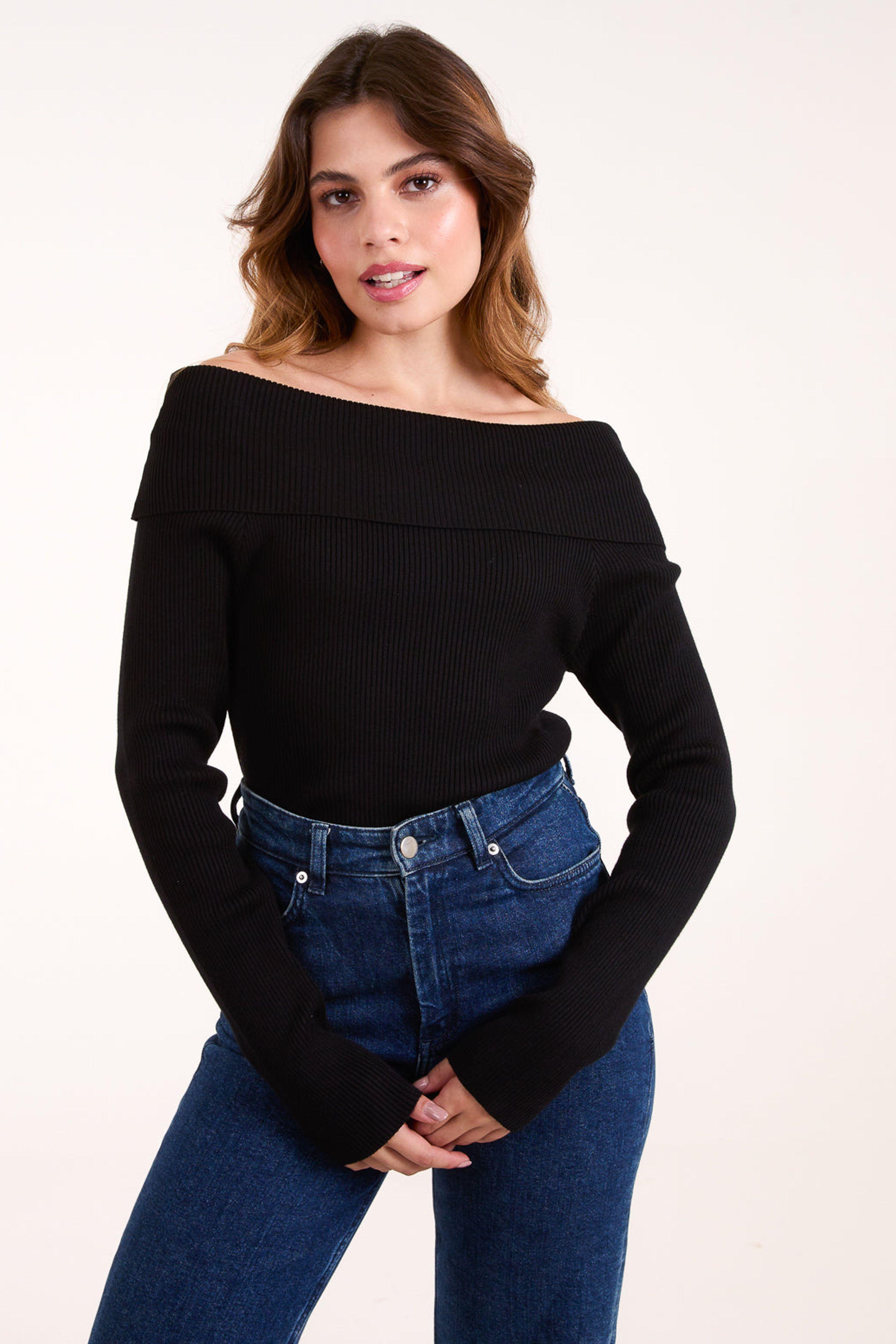 Black Off Shoulder Jumper by BLUE VANILLA
