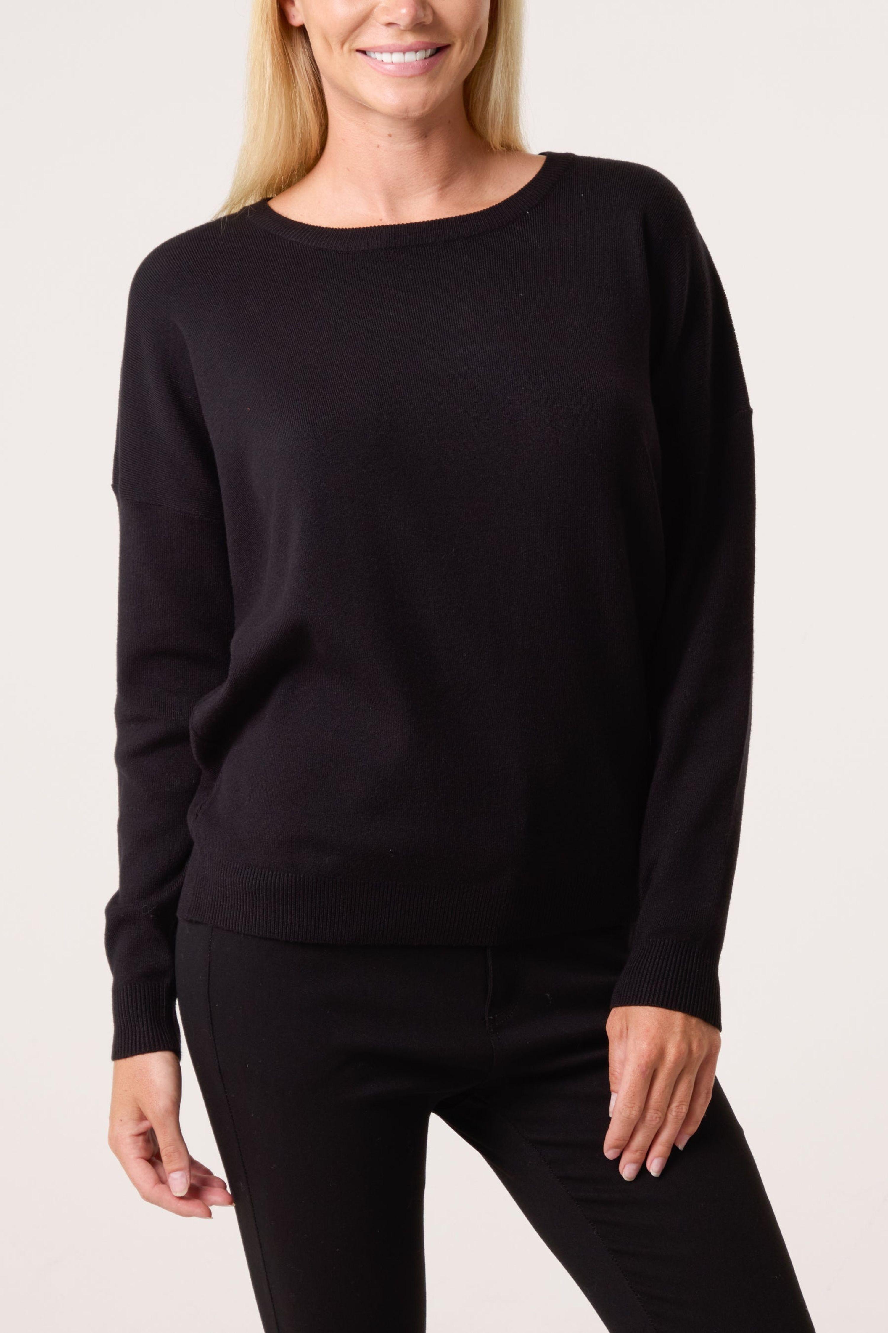 Black Plain Crew Neck Jumper by BLUE VANILLA