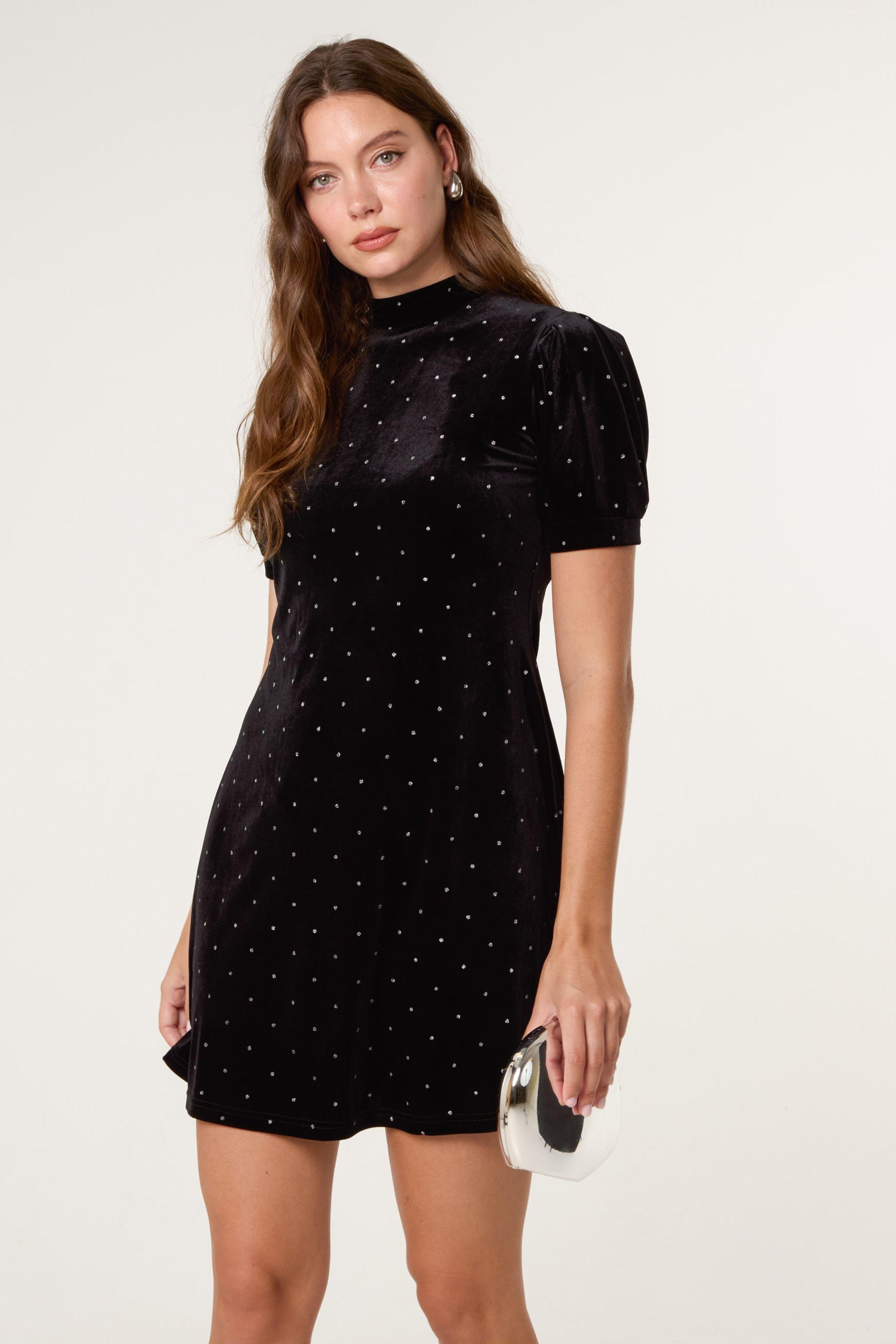 Black Polka Dot Puff Sleeve Dress by BLUE VANILLA