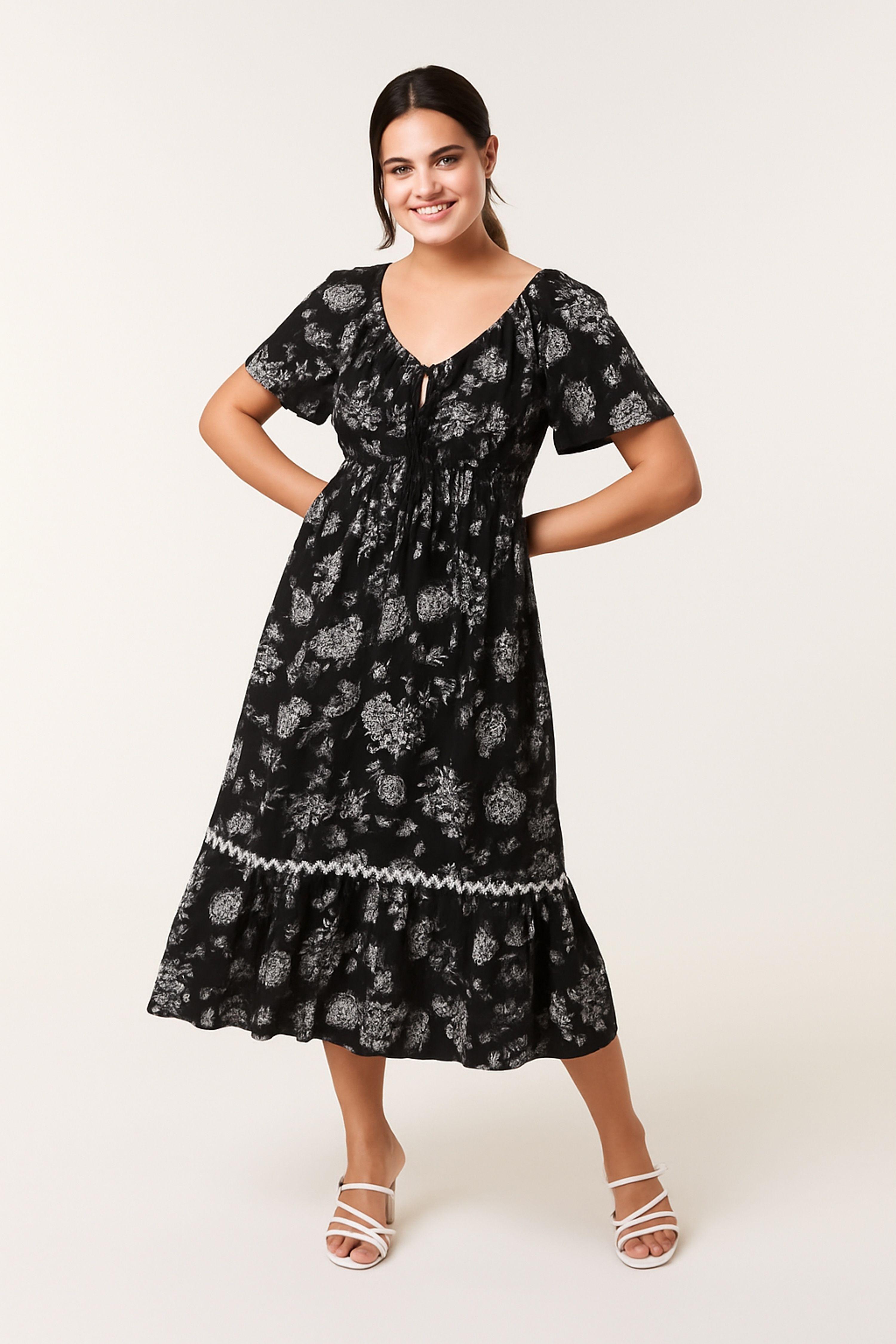 Black Rick Rack Woven Midi Dress by BLUE VANILLA