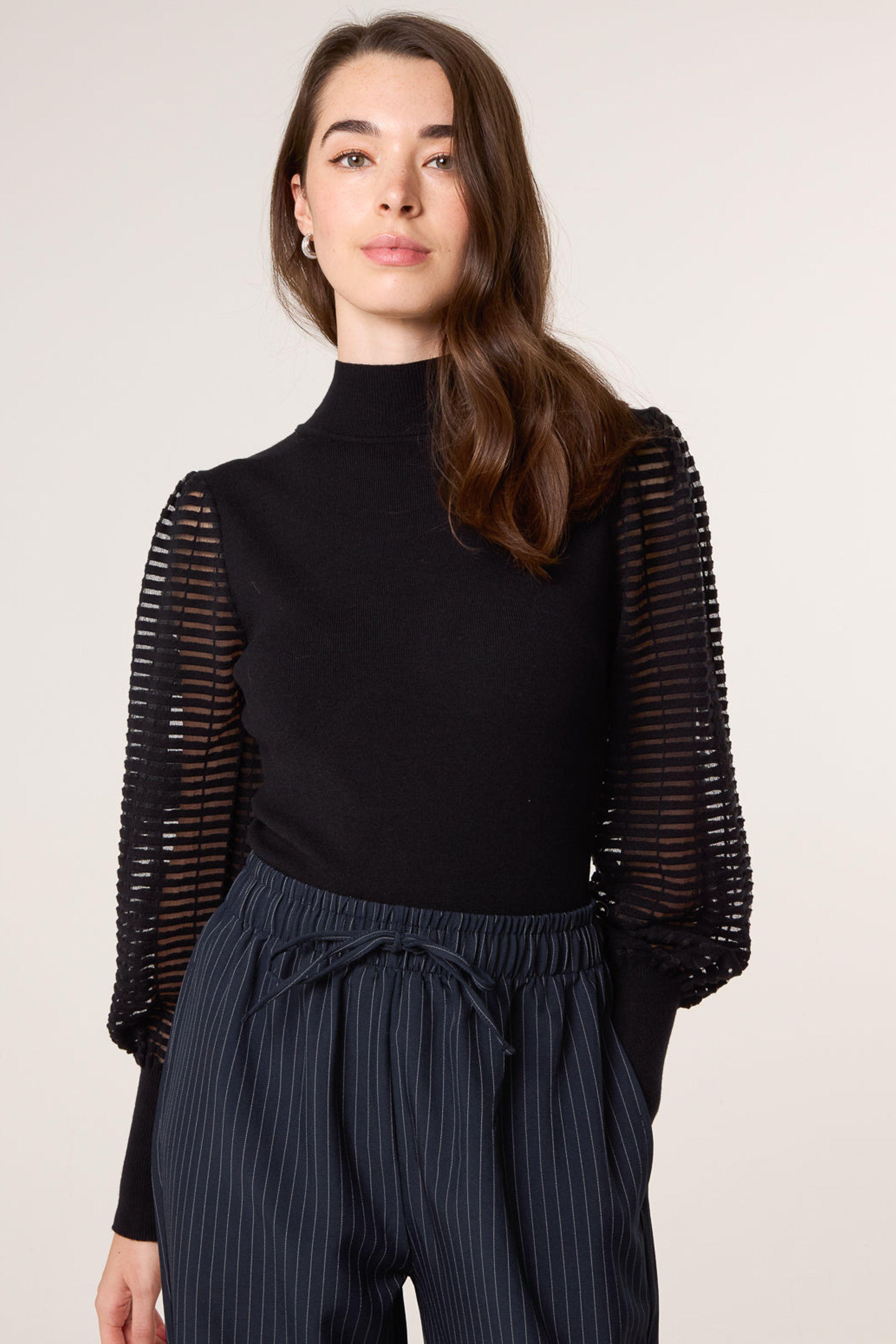 Black Semi-Sheer Mesh Panel Long Sleeve Jumper by BLUE VANILLA