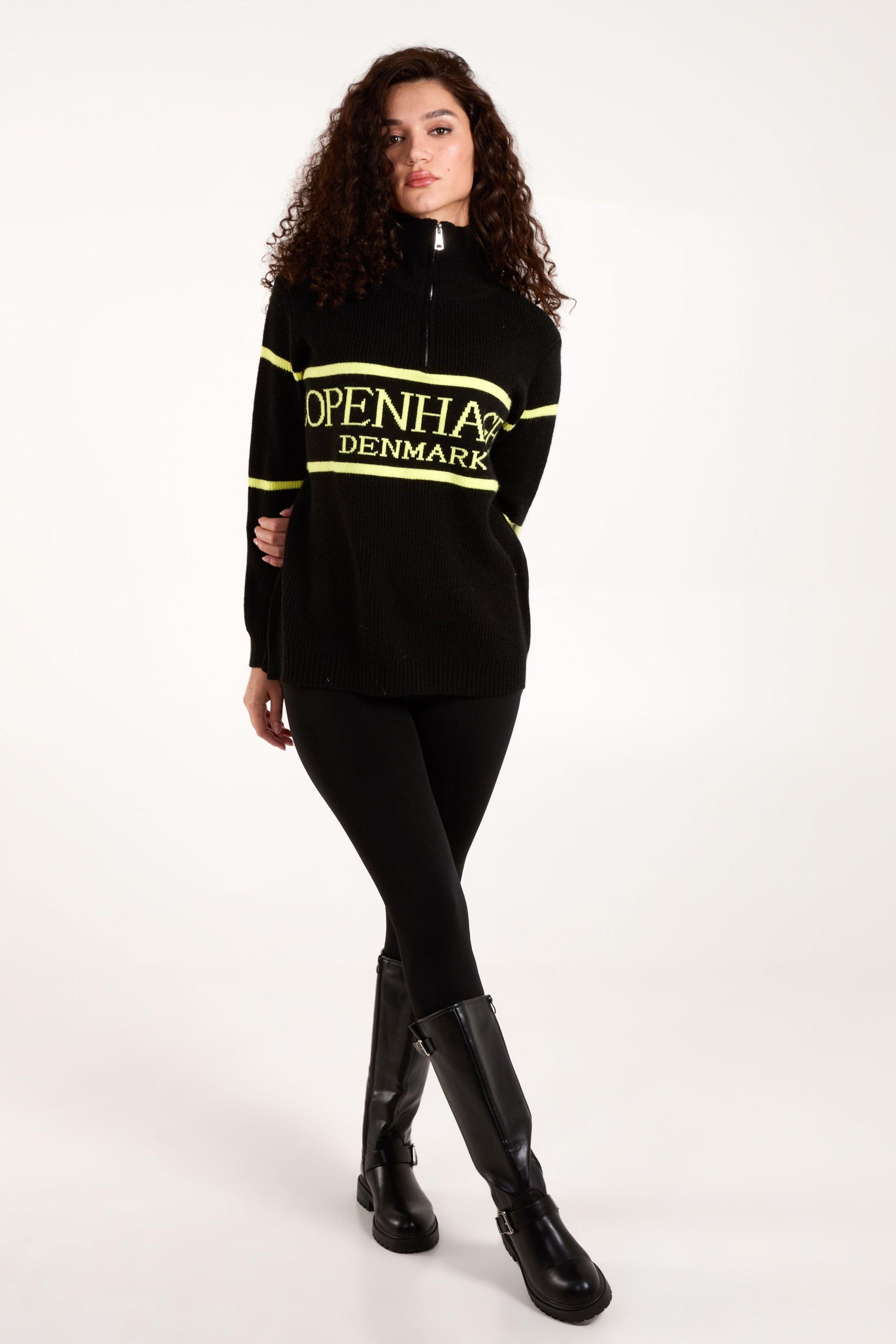 Black Zip Neck Logo Jumper by BLUE VANILLA