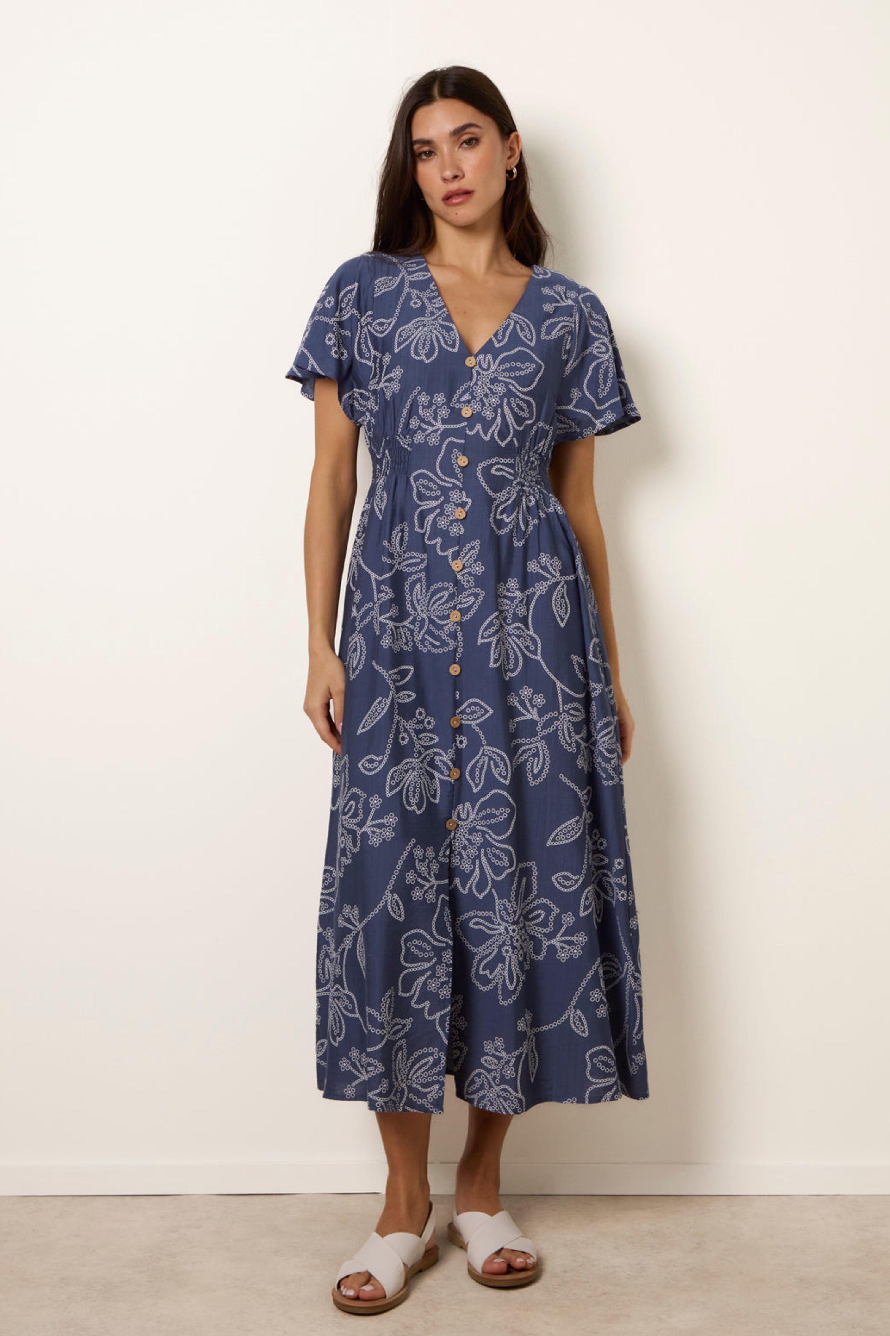 Blue Button Front Midi Dress by BLUE VANILLA