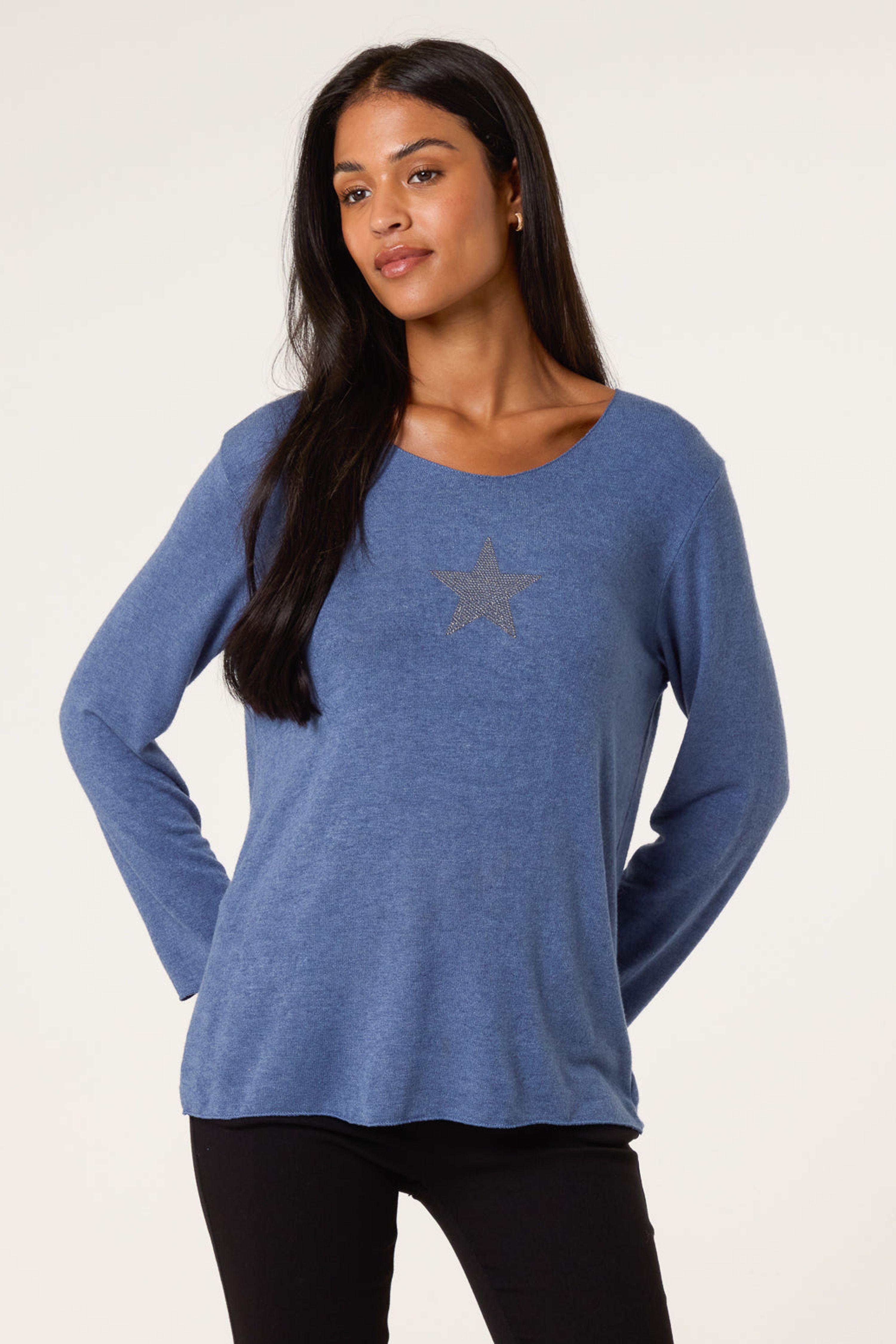 Blue Diamante Star Long Sleeve Jumper by BLUE VANILLA