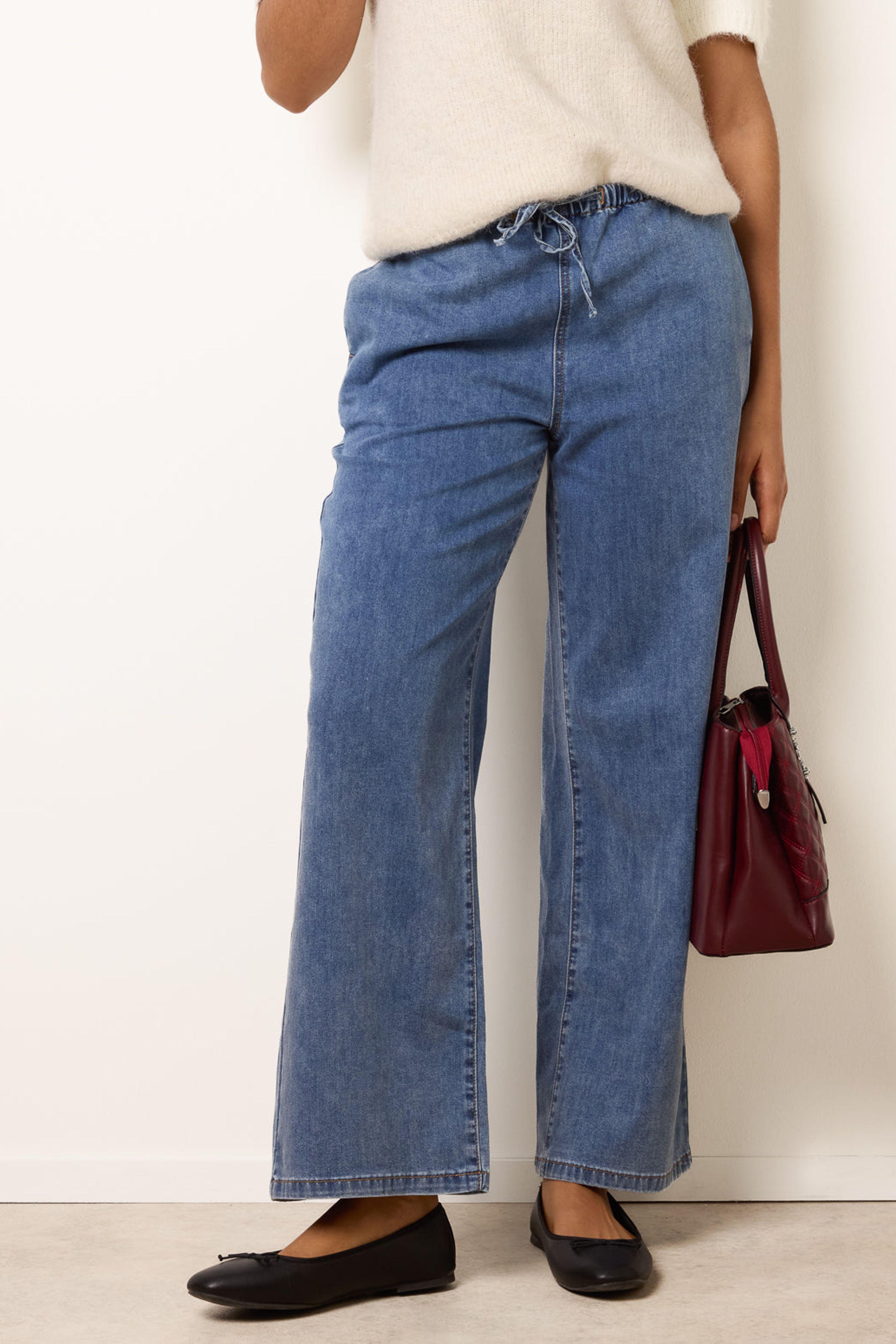 Blue Draw String Wide Leg Denim Trousers by BLUE VANILLA