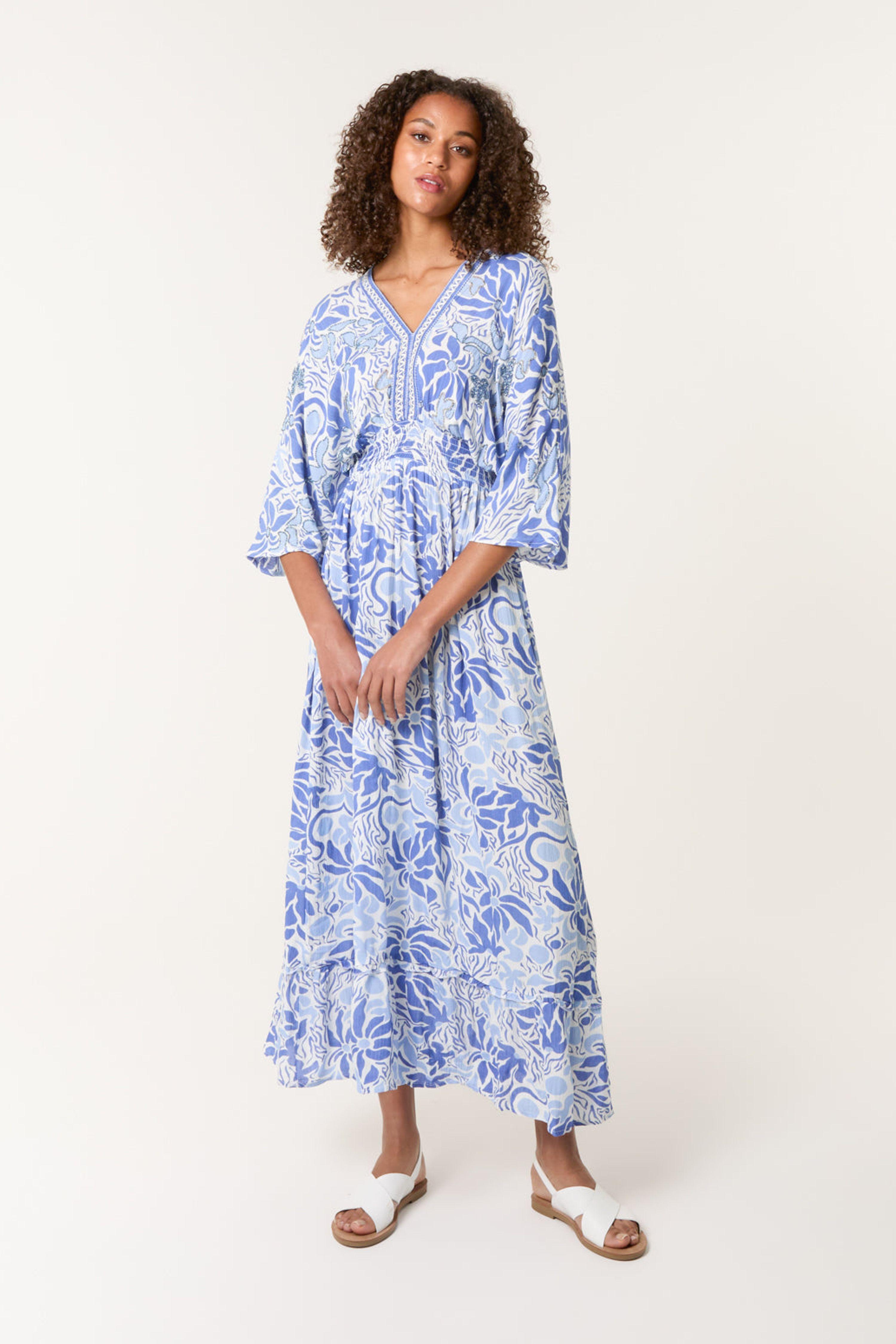 Blue Embellished V Front & Back Maxi Dress by BLUE VANILLA