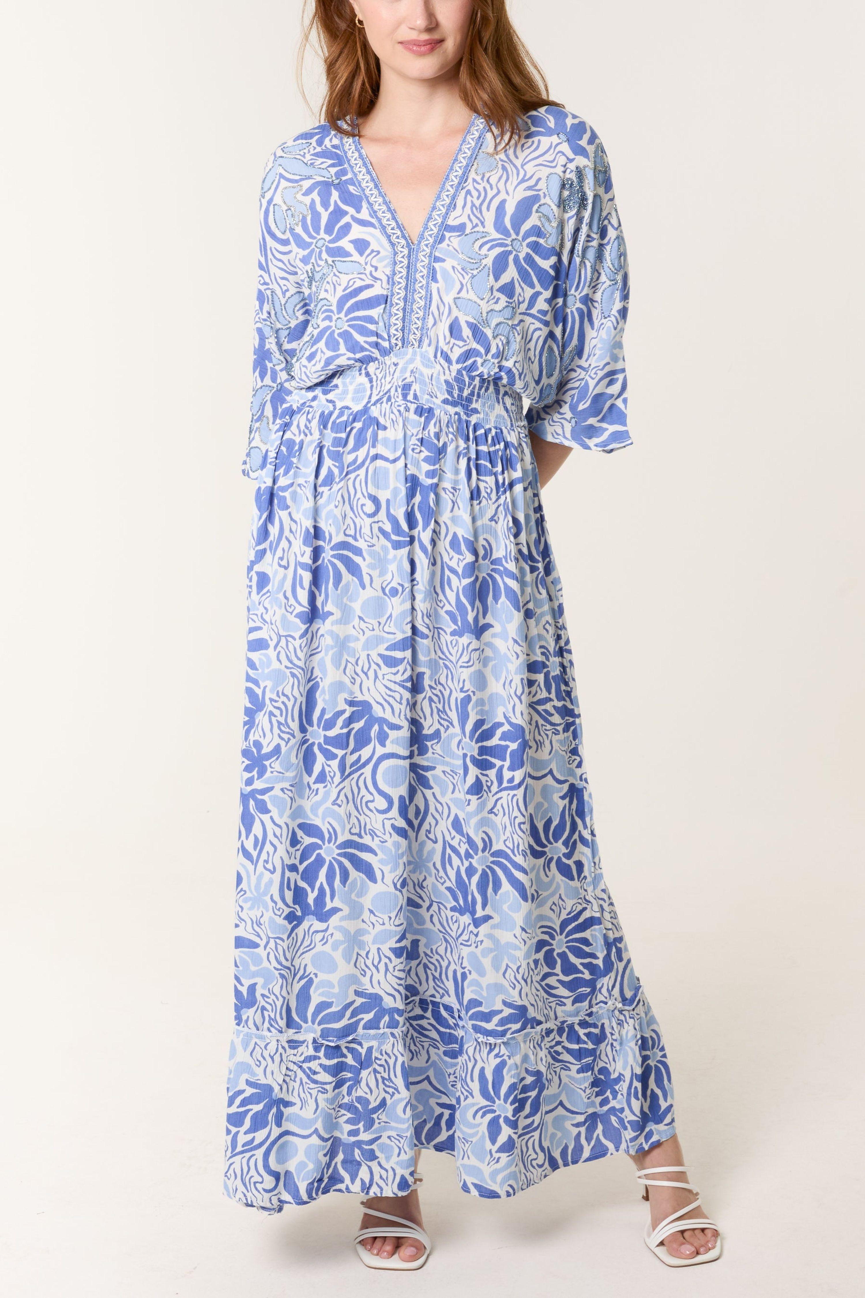 Blue Embellished V Front & Back Maxi Dress by BLUE VANILLA