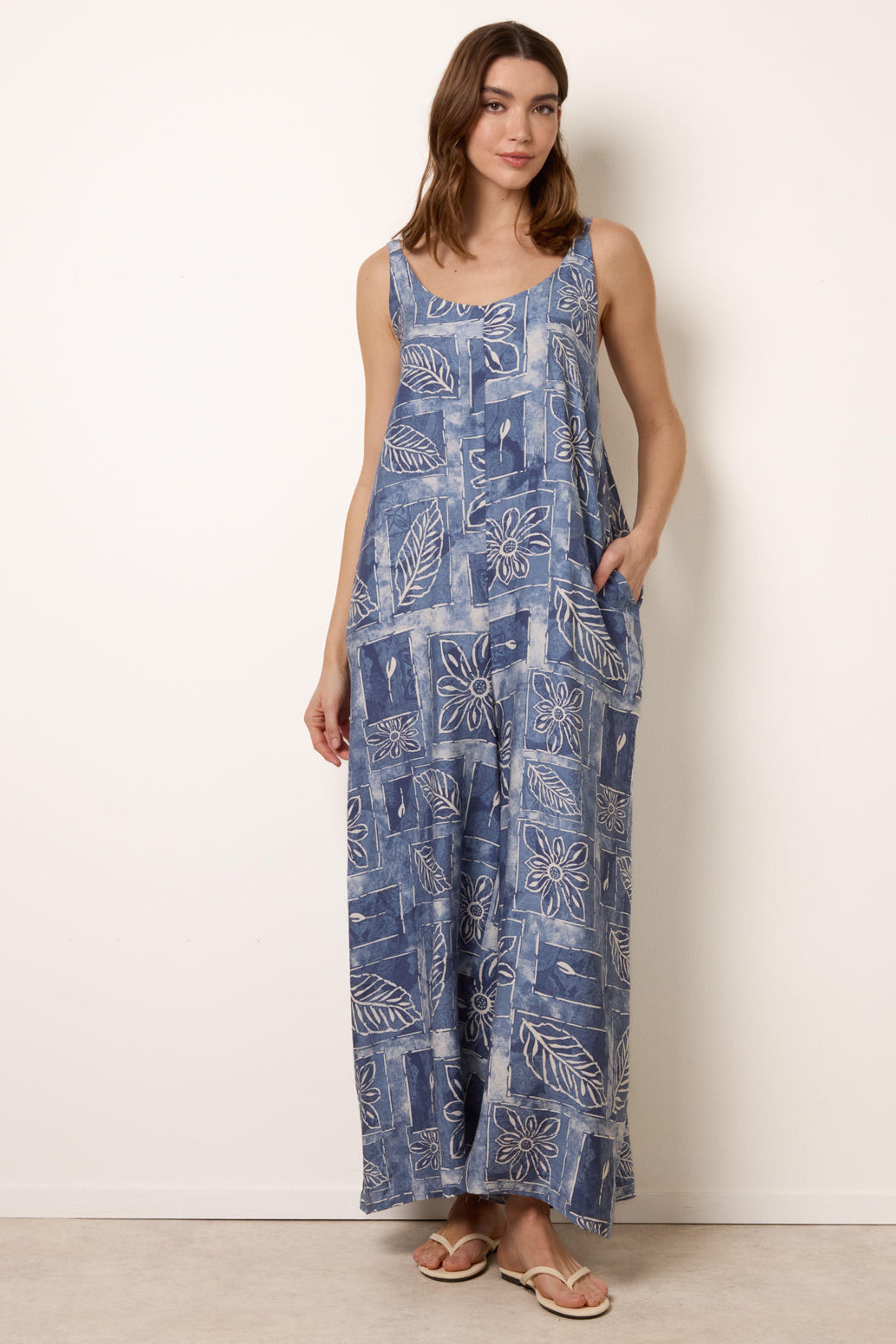 Blue Floral Printed Oversized Jumpsuit by BLUE VANILLA