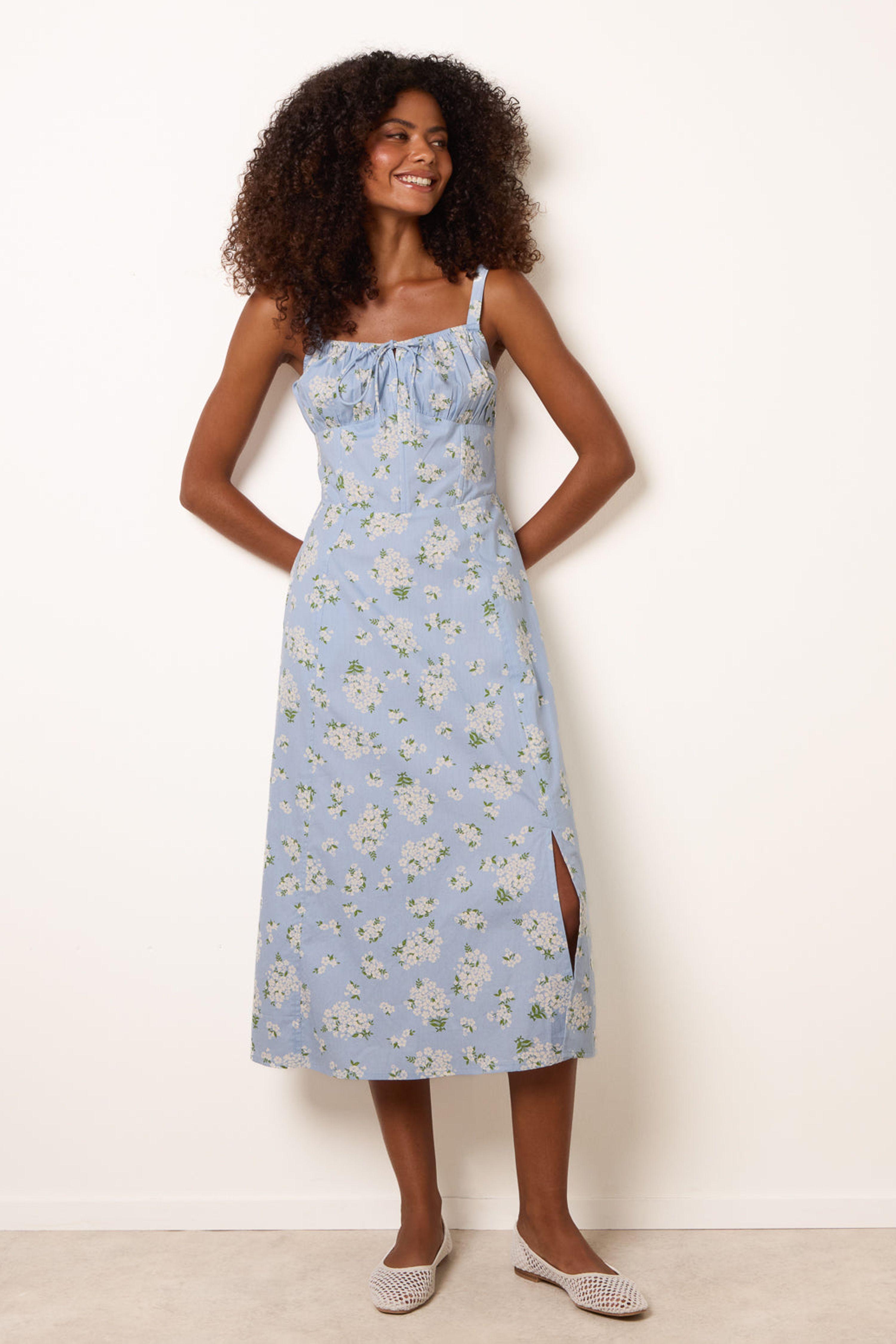 Blue Midi Milkmaid Floral Dress by BLUE VANILLA