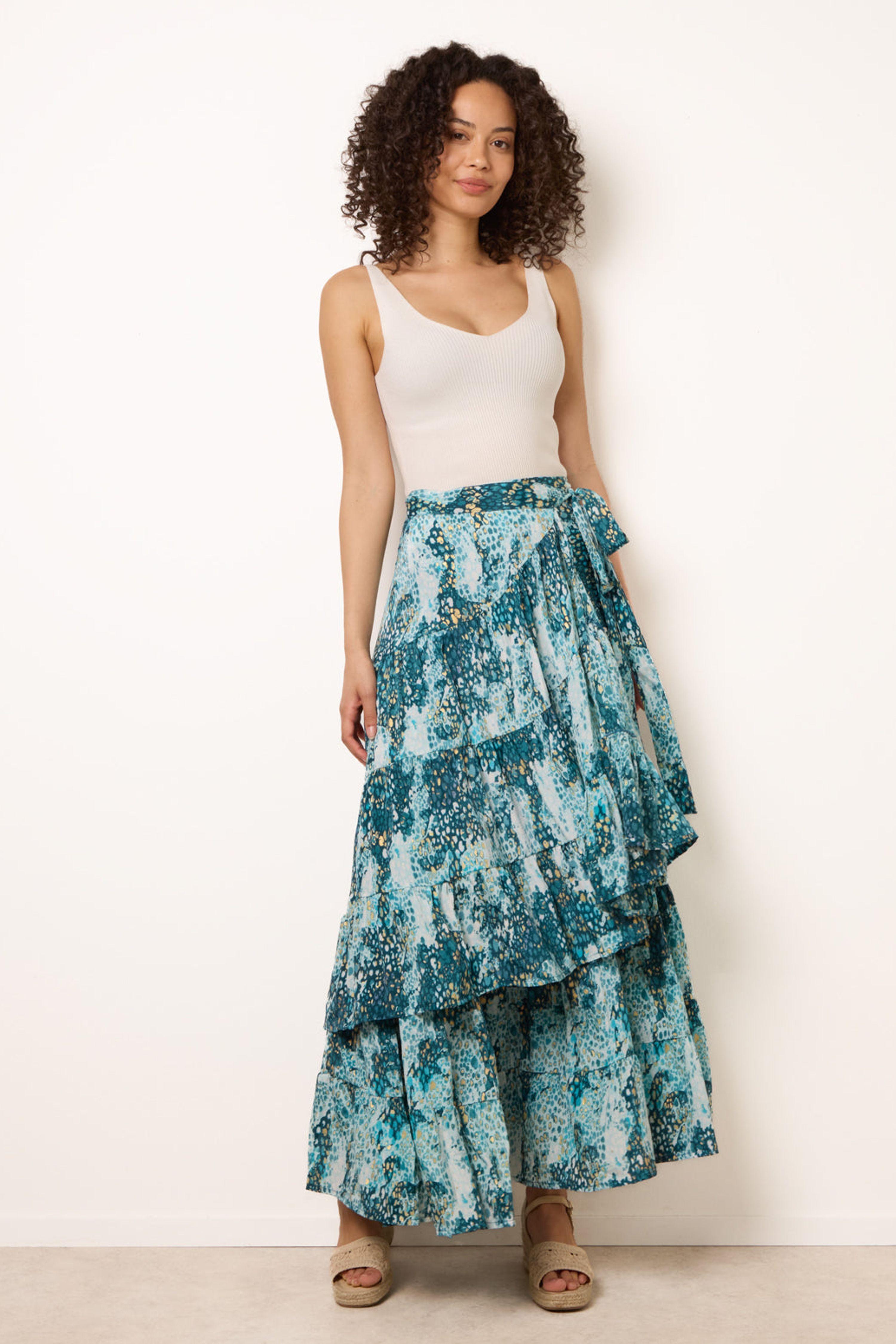 Blue Wrap Metallic Tiered Skirt by BLUE VANILLA